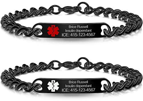White/Red SOL 8mm Cuban Chain Custom Medical Alert ID Bracelets