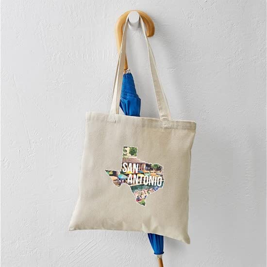 San Antonio Riverwalk Texas Tote Bag - Natural Canvas Reusable Shopping Bag for Groceries, Beach & Travel