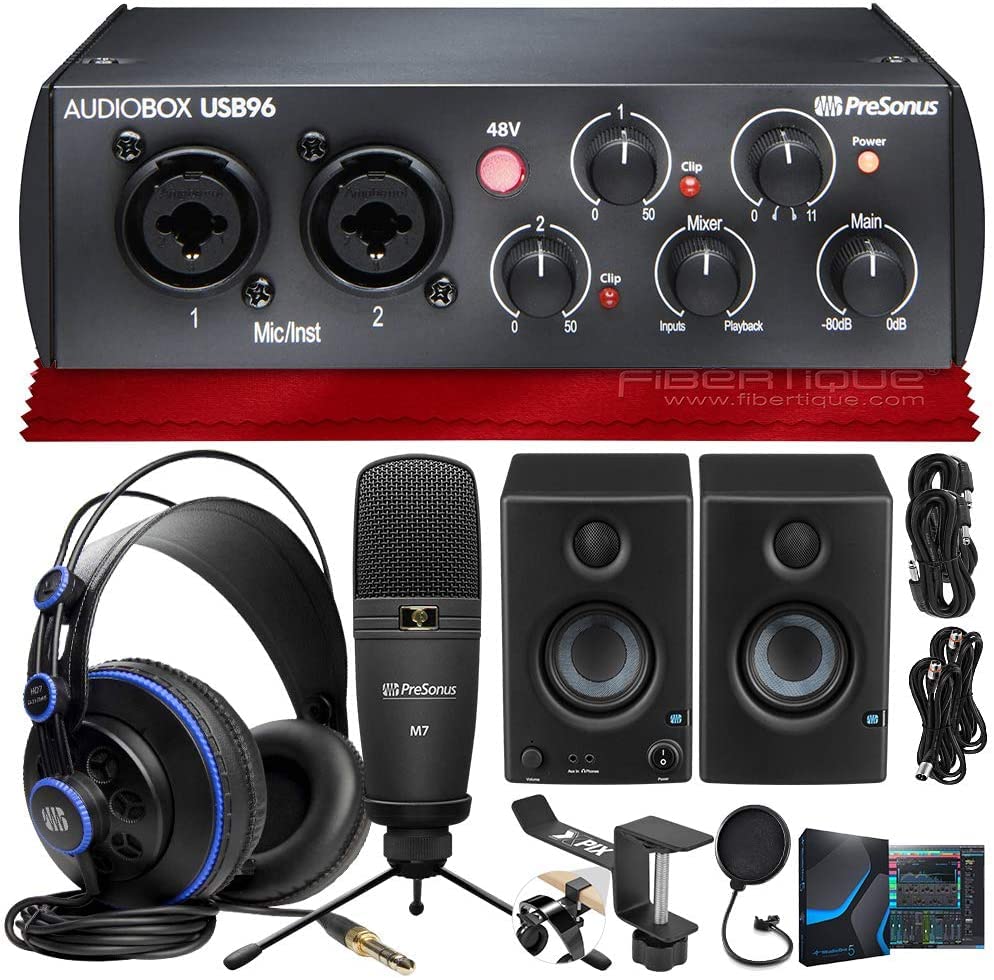 PreSonus AudioBox 96 Studio USB Audio Interface Bundle with Studio One Artist DAW & Studio Magic Plugins - 25th Anniversary Black Edition (Mac/Windows) - Perfect for Home Recording, Podcasting & Music Production