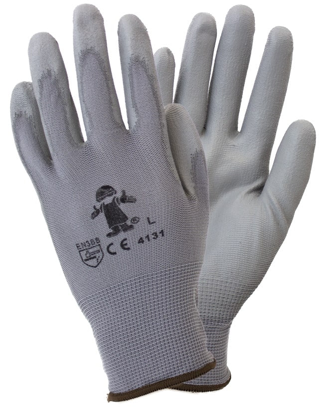Durable Gray Polyurethane Coated Nylon Gloves (12 Pairs) - Heavy Duty Work Gloves for Construction, Gardening & Outdoor Activities