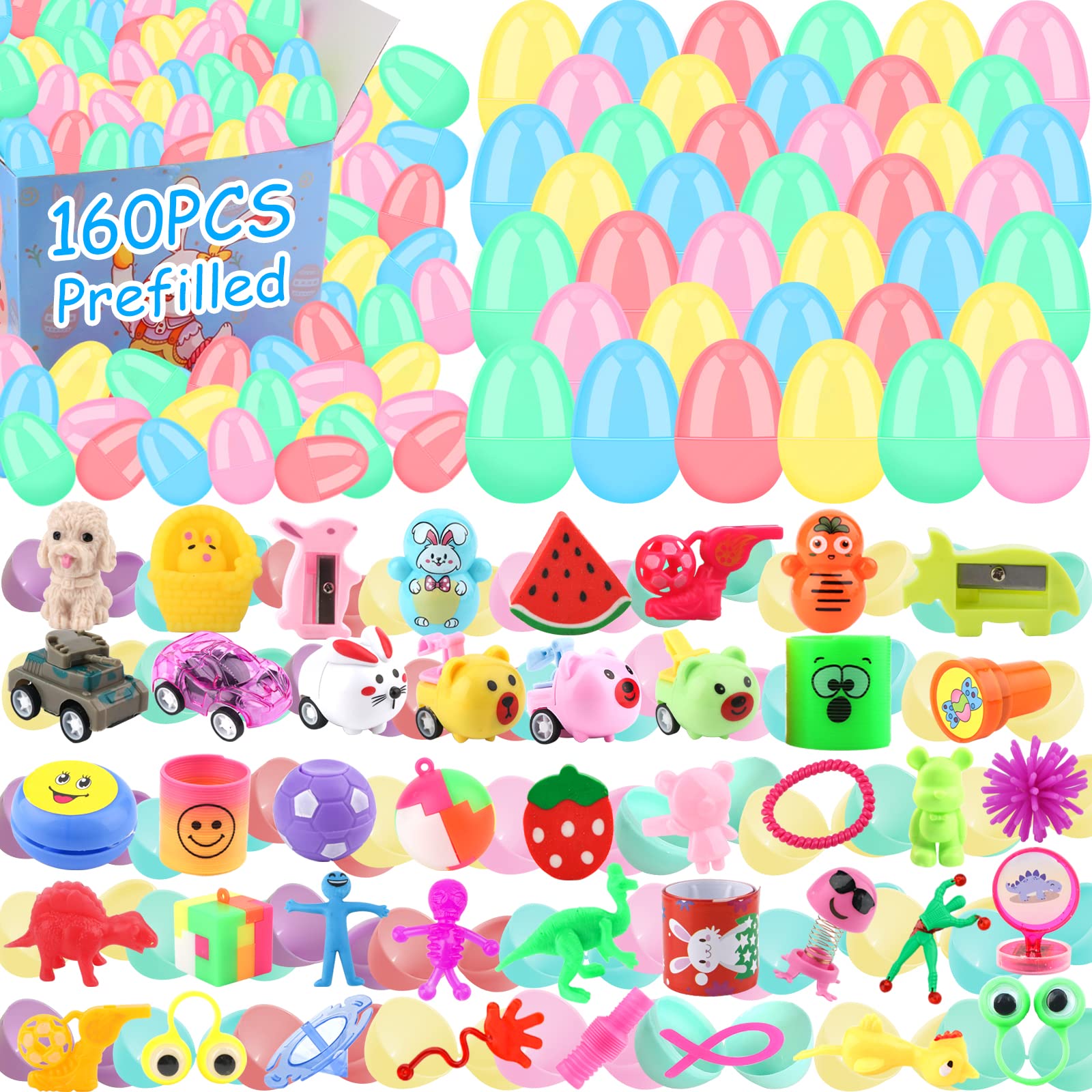 155 PCS Prefilled Easter Eggs with Assorted Toys Inside - Easter Basket Stuffers for Kids, Easter Egg Hunt Prizes, Classroom Party Favors - Perfect for Easter Celebrations, Egg Hunts & Kids' Activities