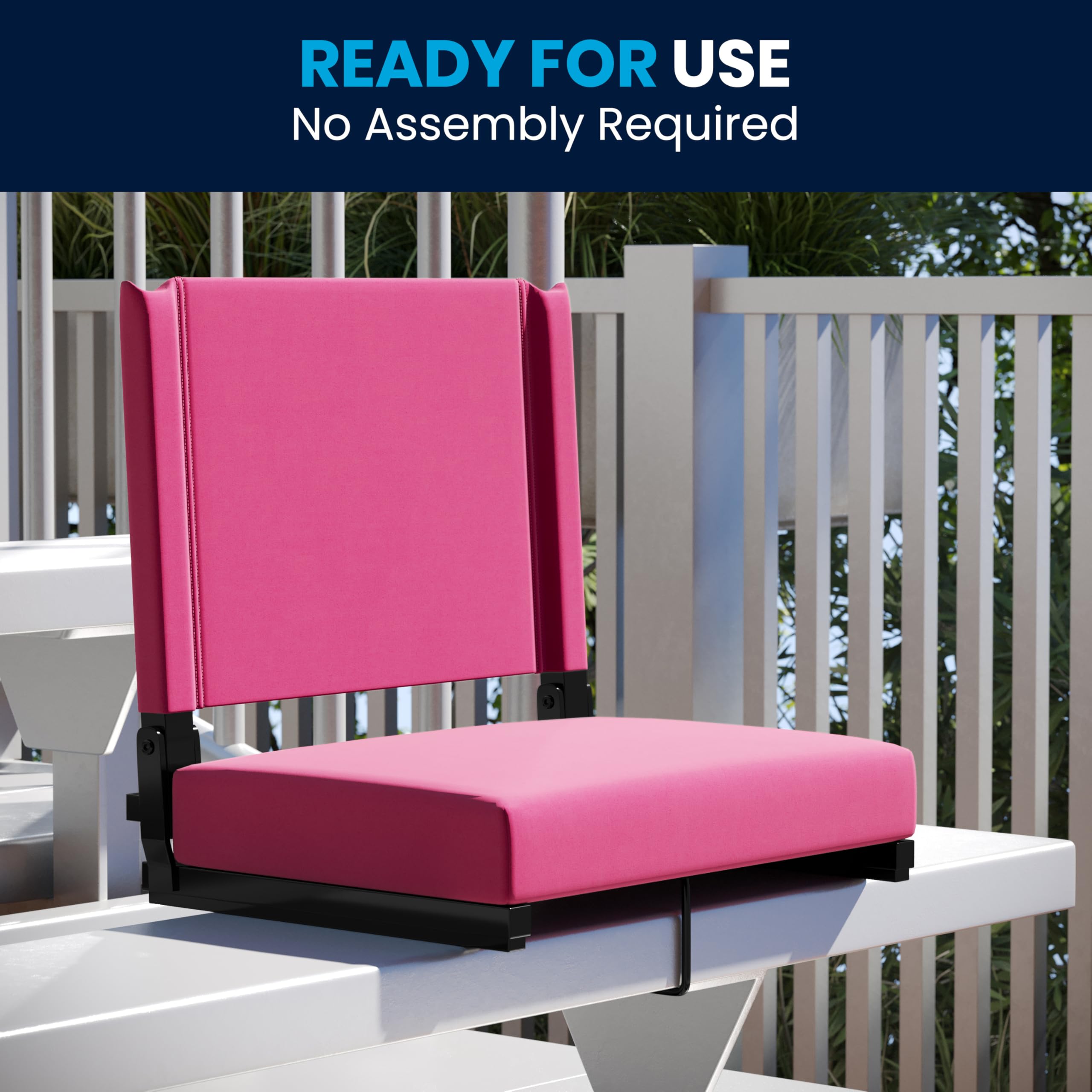 Flash Furniture Grandstand Portable Stadium Seats - 2 Pack Folding Padded Bleacher Chairs with Handle, 500 lb Weight Capacity, Pink | Perfect for Outdoor Sports Games, Concerts, Picnics & Backyard Events