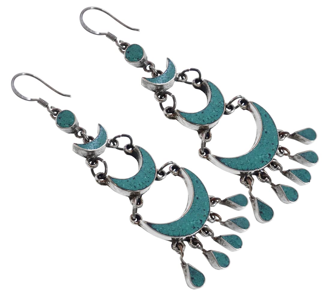 Handmade Drop Dangle Earrings for Women - Boho Gemstone Inlay Jewelry - Silver Plated Fashion Earrings - Perfect Gift for Birthday, Wedding & Party Accessories