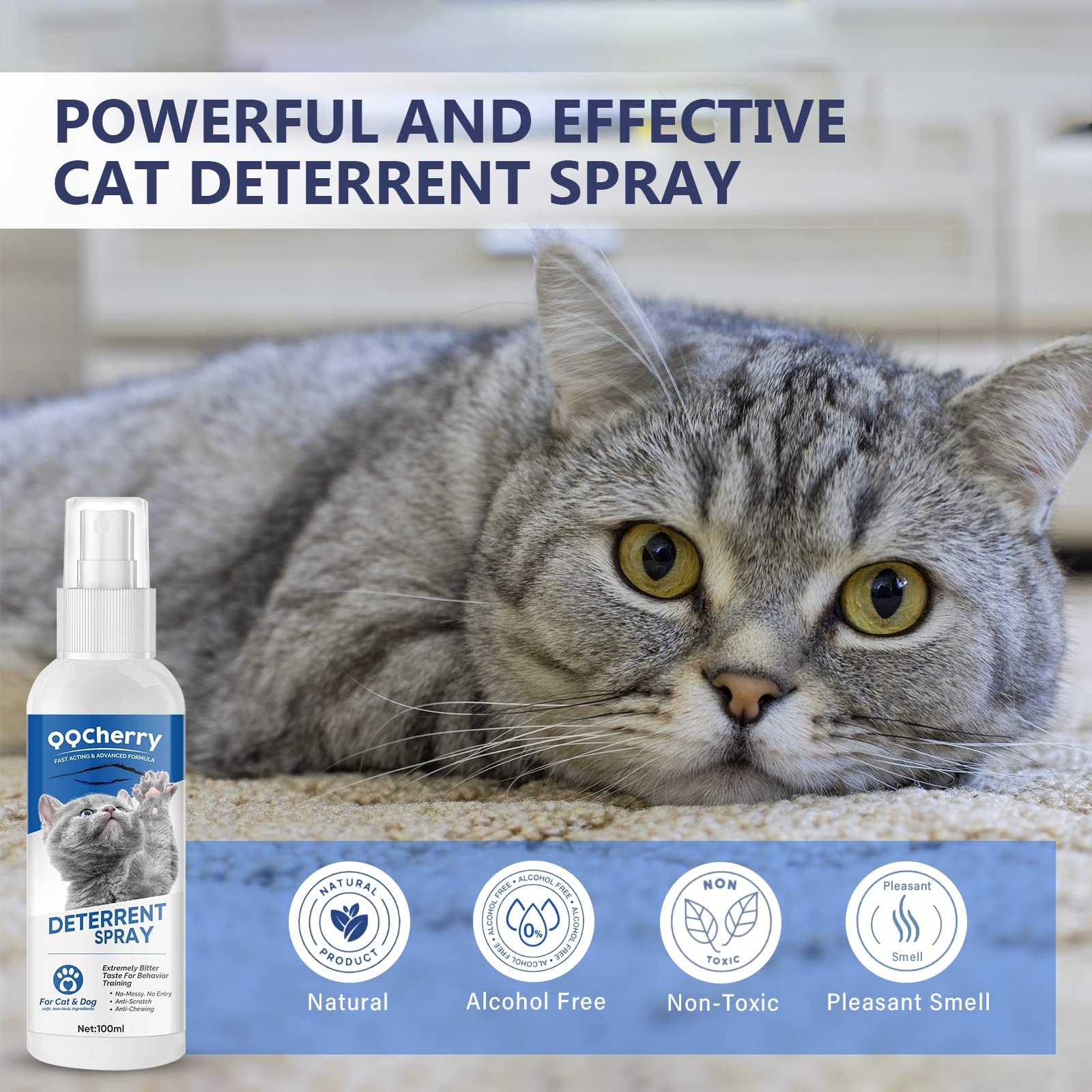 Natural Cat Repellent Spray - Effective Cat Deterrent for Furniture Protection | Indoor & Outdoor Pet Behavior Training Solution | Stop Scratching & Marking on Couches, Beds & Doors