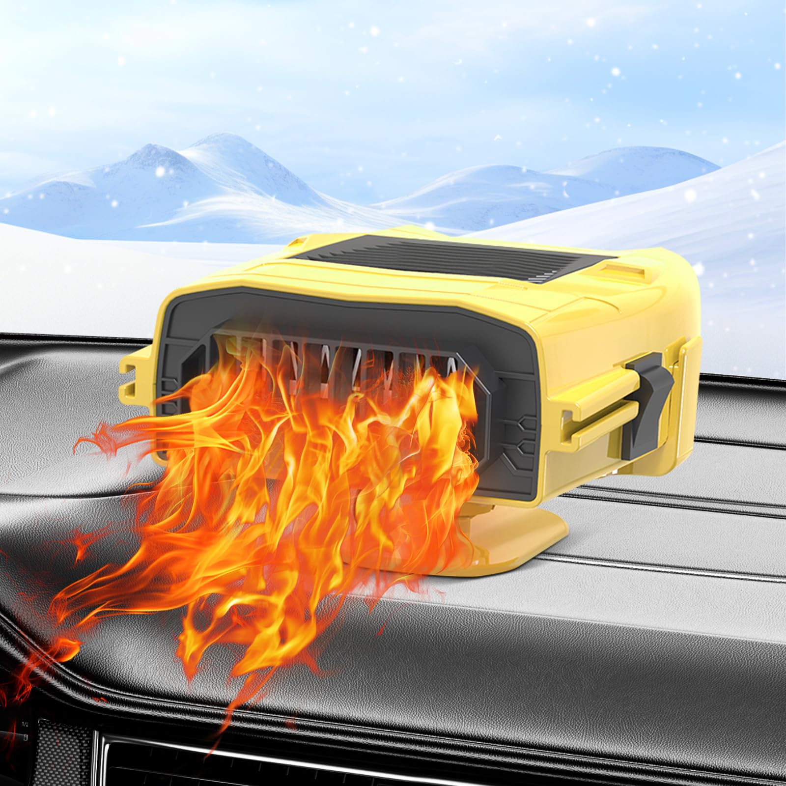 12V Portable Car Heater & Cooler - 2-in-1 Fast Heating/Cooling Fan with 360° Rotatable Base for Vehicles - Plug into Cigarette Lighter - Ideal for Winter Warmth & Summer Cooling (Yellow) - Perfect for Road Trips, Camping & Cold Morning Commutes
