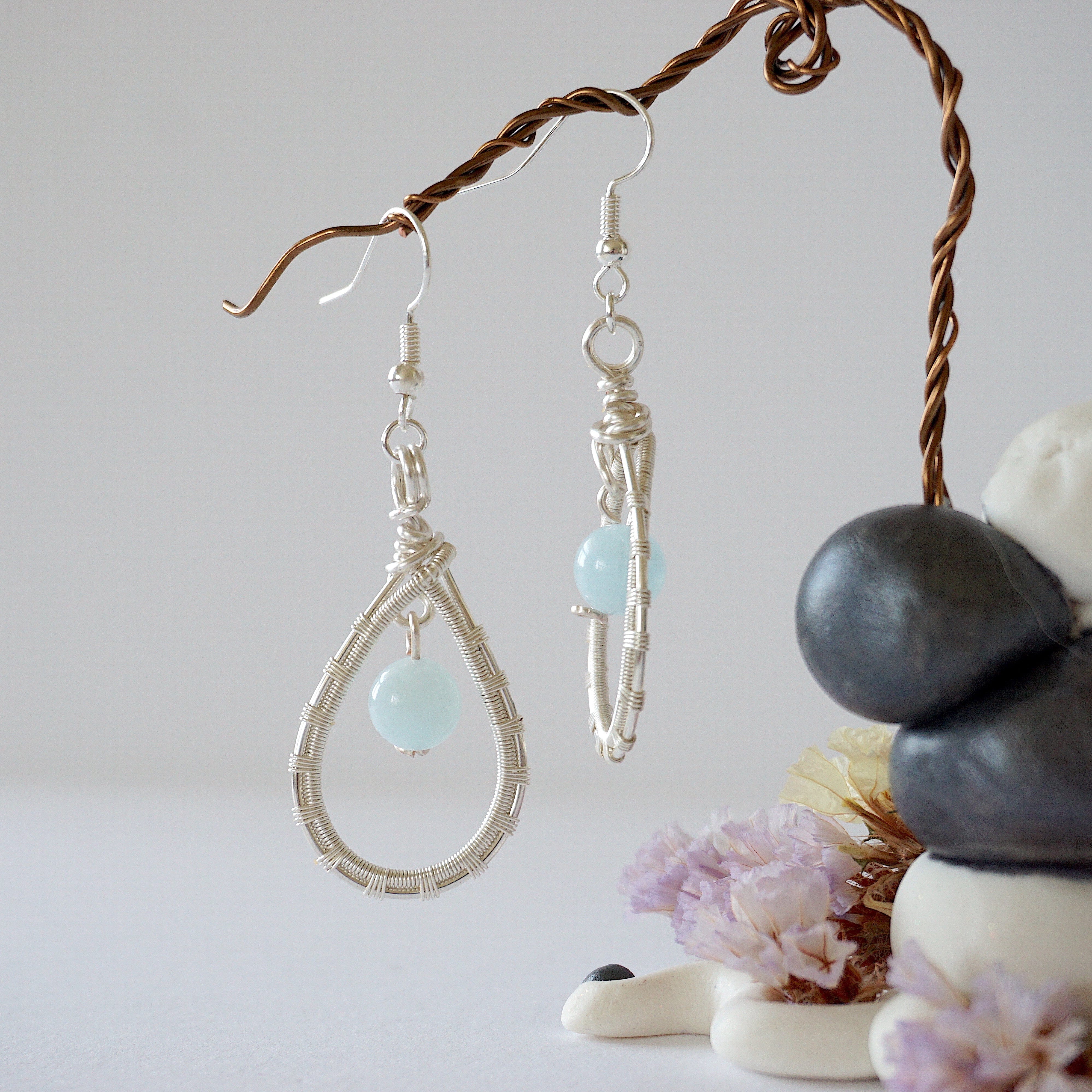Elegant Aquamarine Round Wire Earrings - Silver Plated for Women | Perfect for Parties, Weddings & Everyday Wear