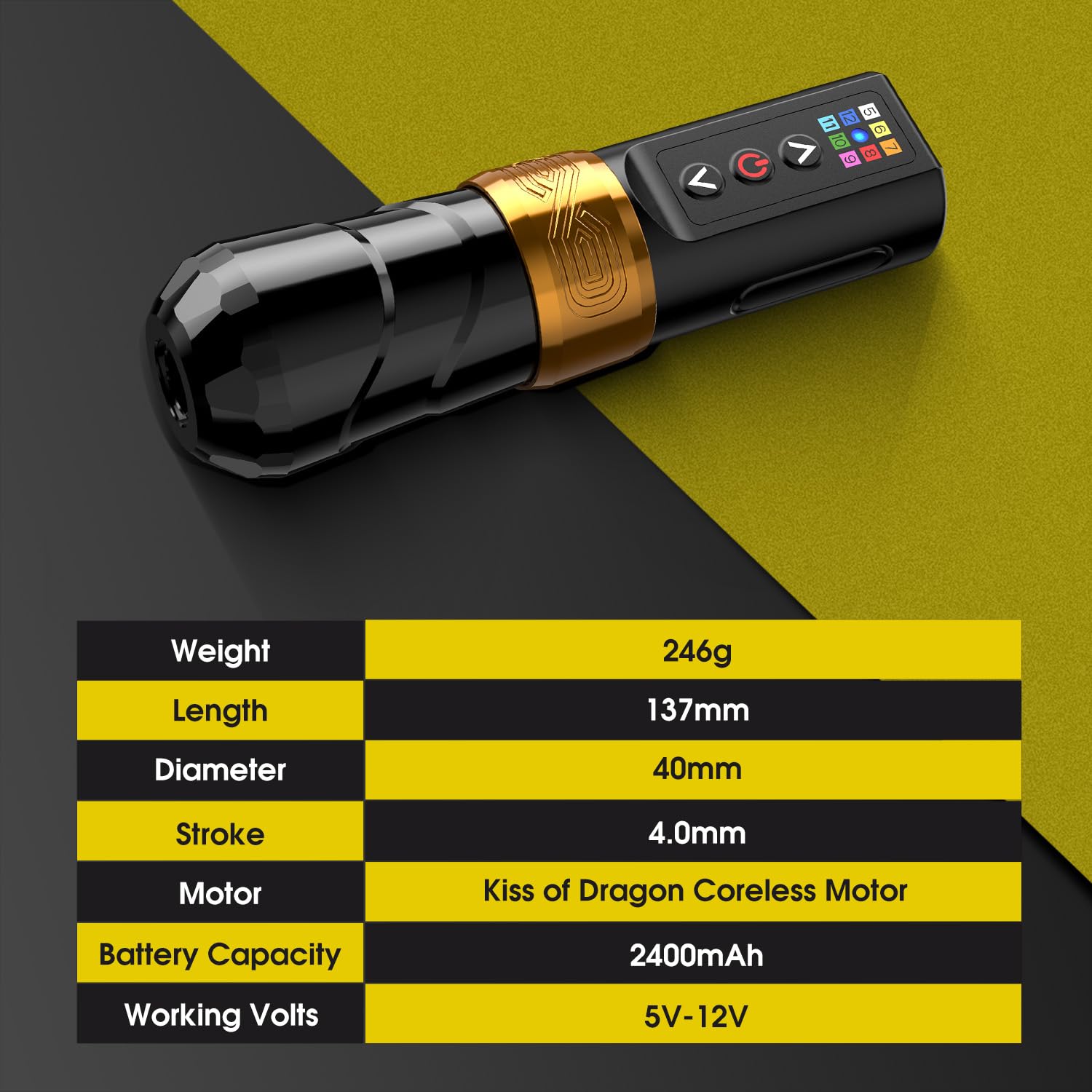 Professional Wireless Tattoo Machine Pen - Rotary Cartridge Tattoo Gun with 2400mAh Battery & Coreless Motor - Gold Tattoo Equipment Kit for Artists & Beginners - Perfect for Home Studios & Professional Tattoo Shops