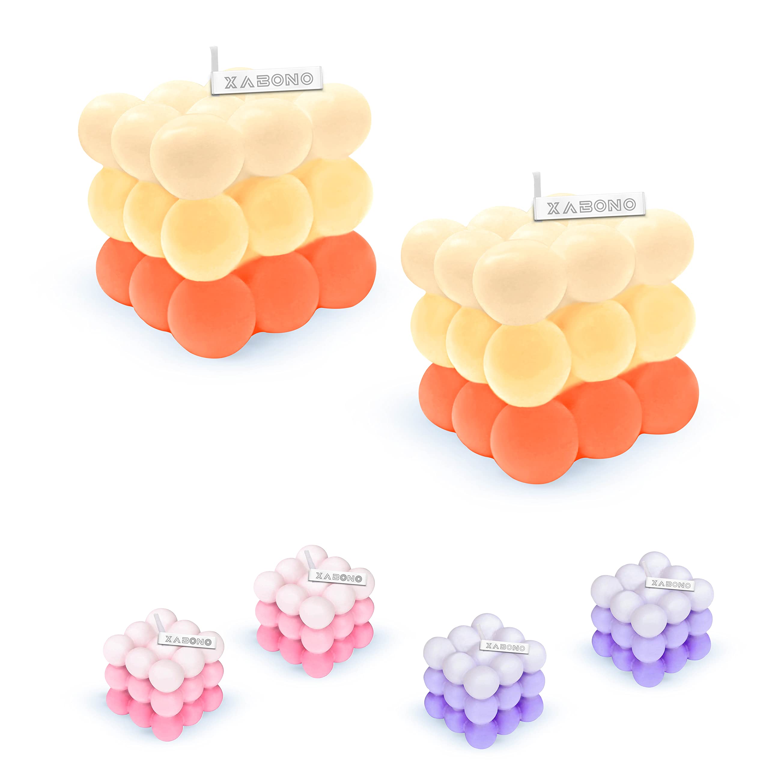 2 Pack Handmade Gradient Light Orange Bubble Soy Candles - Aesthetic Cube Candles for Home Decor, Bedroom, Bathroom & Relaxation | Perfect for Romantic Dinners, Spa Nights & Cozy Ambiance