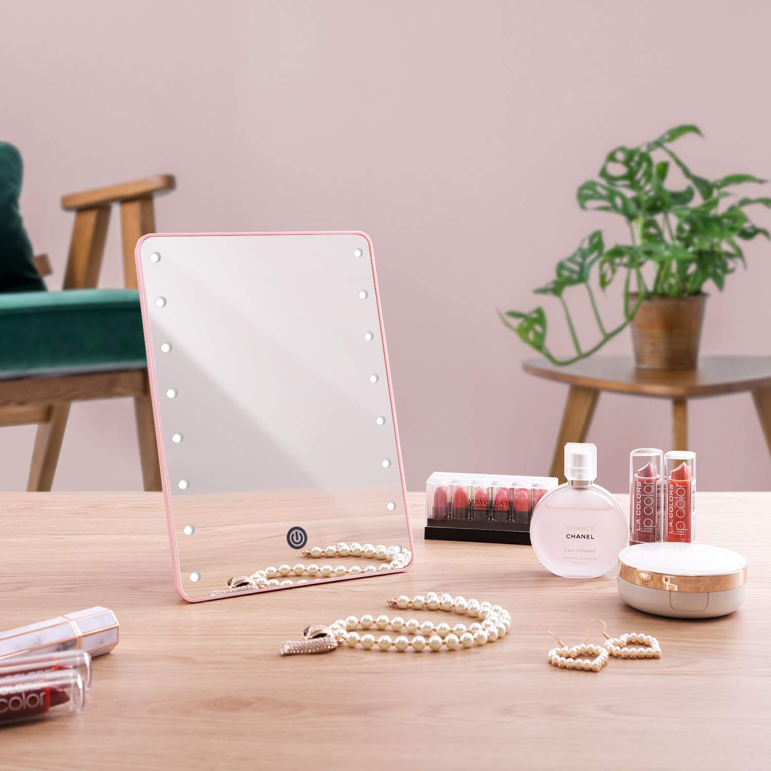 LED Makeup Mirror with Touch Screen & 16 Adjustable Lights - for Home, Bathroom & Travel