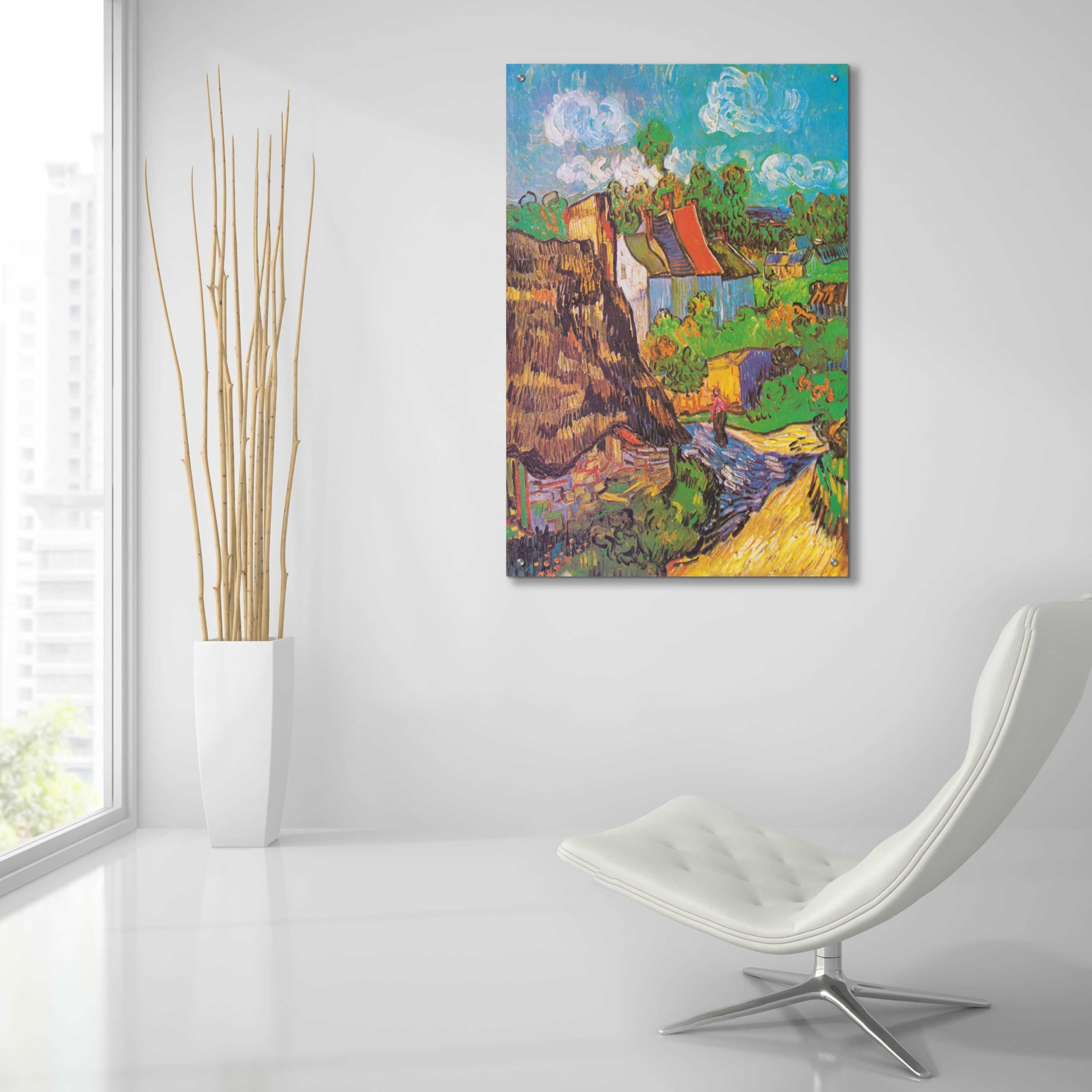 Vincent Van Gogh 'Houses At Auvers' Acrylic Glass Wall Art Print - 24x36 Inches - Modern Home & Office Decor - Perfect for Living Room, Bedroom or Gallery Display