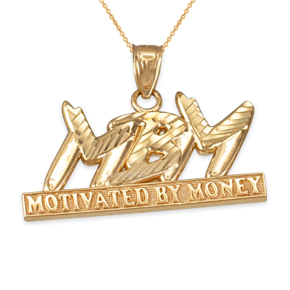 LA BLINGZ 10K Yellow Gold MBM Motivated by Money Diamond-Cut Pendant Necklace for Women - Elegant Layering Jewelry for Everyday Wear & Special Occasions