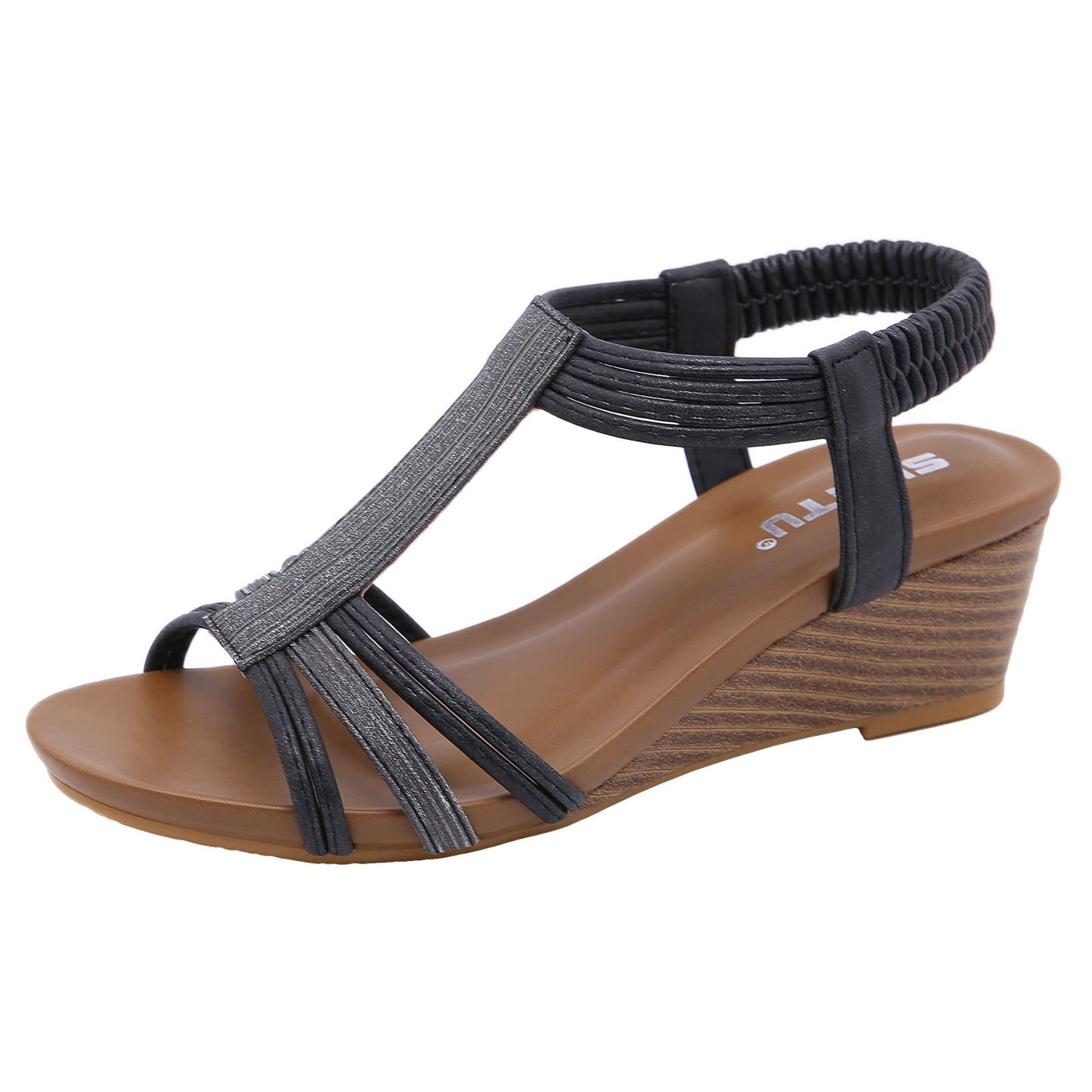 Women's Slip On Wedge Sandals with Elastic Band - Comfortable Low Heel Beach Shoes for Summer, Casual Walking & Outdoor Activities | Open Toe Sandals for Vacation, Travel and Daily Wear