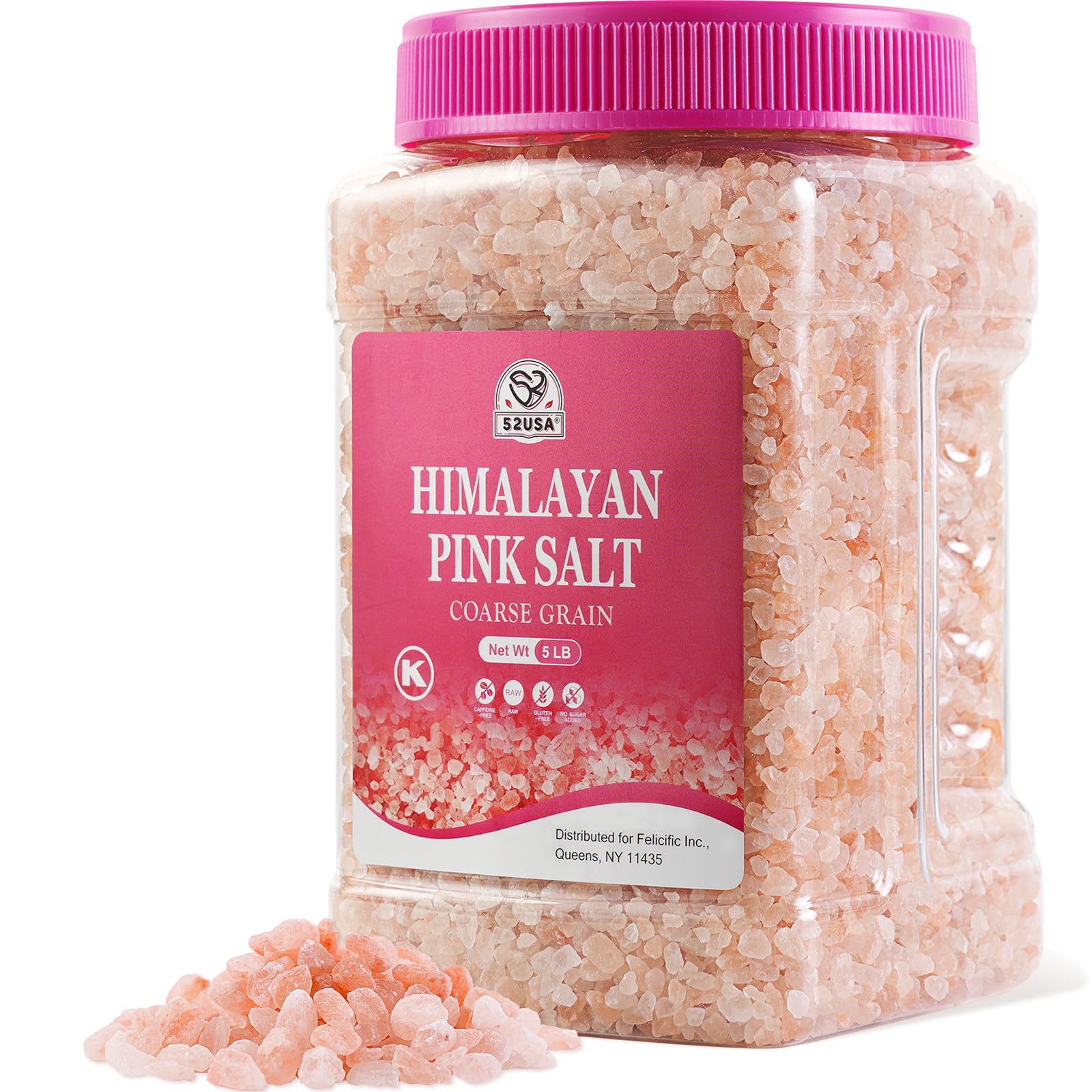 52USA Himalayan Pink Salt Coarse Grinder Refill - 5lb (80oz) Bulk, 100% Pure Unrefined Pink Himalayan Sea Salt with 80+ Natural Minerals & Electrolytes | Non-GMO, Kosher Certified | Perfect for Cooking, Seasoning & Salt Grinders