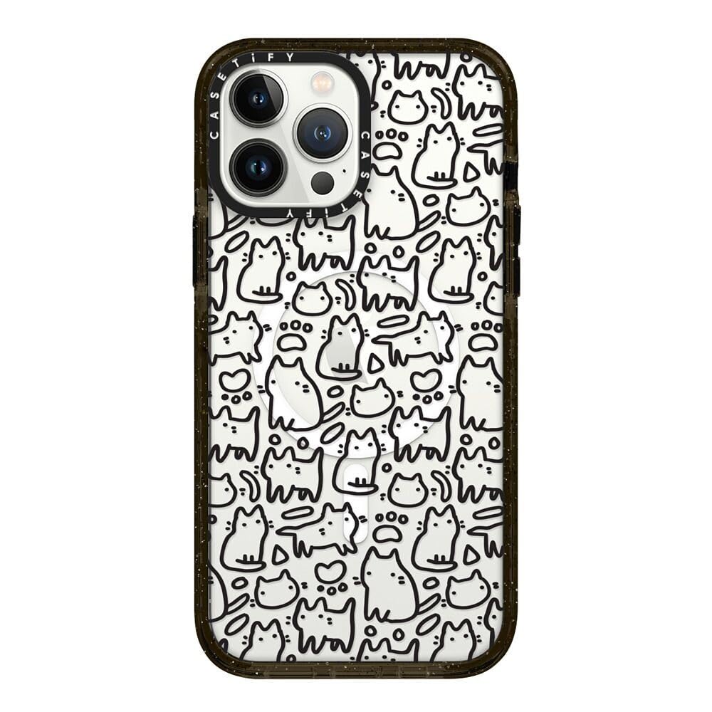CASETiFY Impact Case for iPhone 13 Pro Max - Funny Doodle Kitty Cats Design - Clear Black Protective Phone Cover - Perfect for Daily Use, Travel & Gift Giving