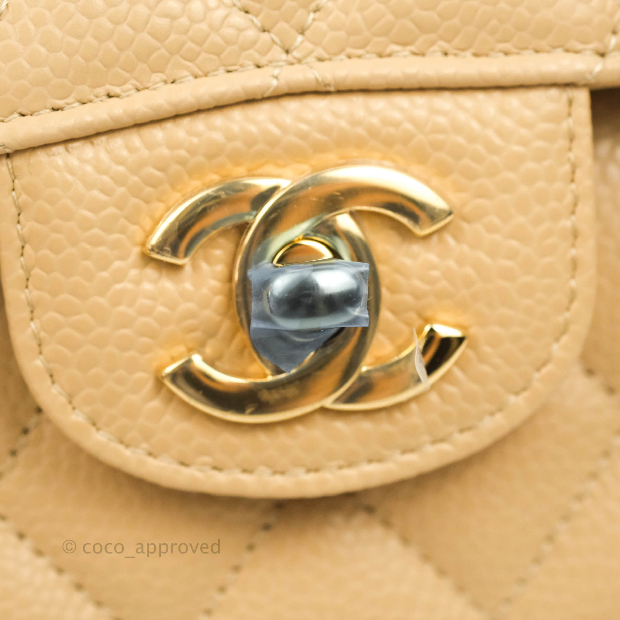 Chanel Classic M/L Medium Flap Bag Quilted Beige Caviar Leather with Gold Hardware - Luxury Handbag for Women, Perfect for Parties, Work & Everyday Use