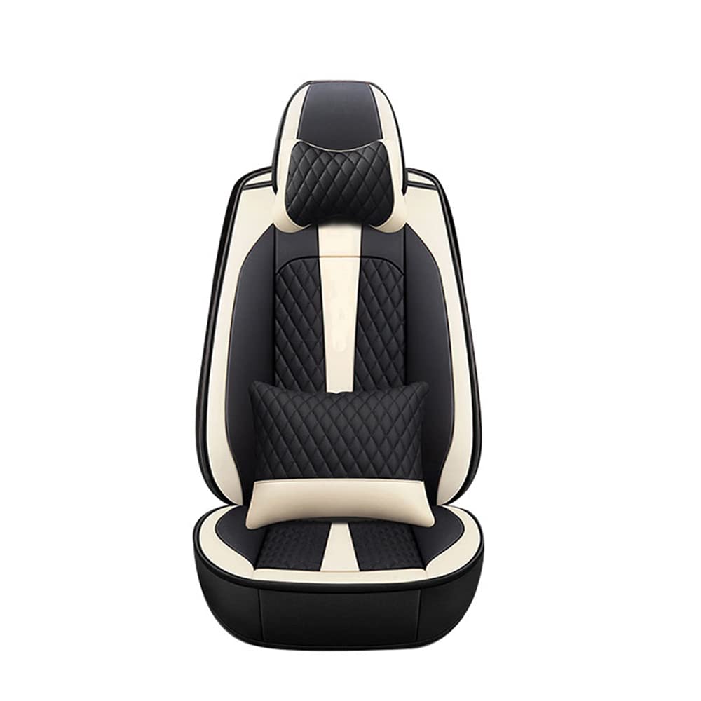 Premium Universal Car Seat Covers - Full Set 5-Seat Luxury Leather Protection for Toyota Auris Hybrid 2018 | Front & Rear Seat Protectors with Cushion | Car Accessories (Black/Beige) | Perfect for Daily Commute, Road Trips & Family Protection