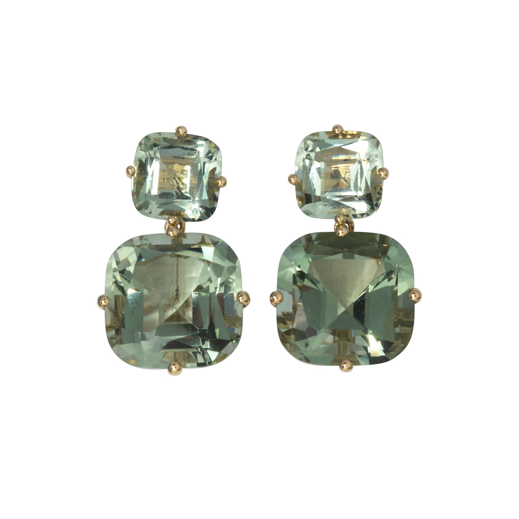 Goshwara Prasiolite 18K Yellow Gold Double Drop Earrings for Women | Elegant Green Gemstone Dangle Earrings | Perfect for Weddings, Parties & Special Occasions
