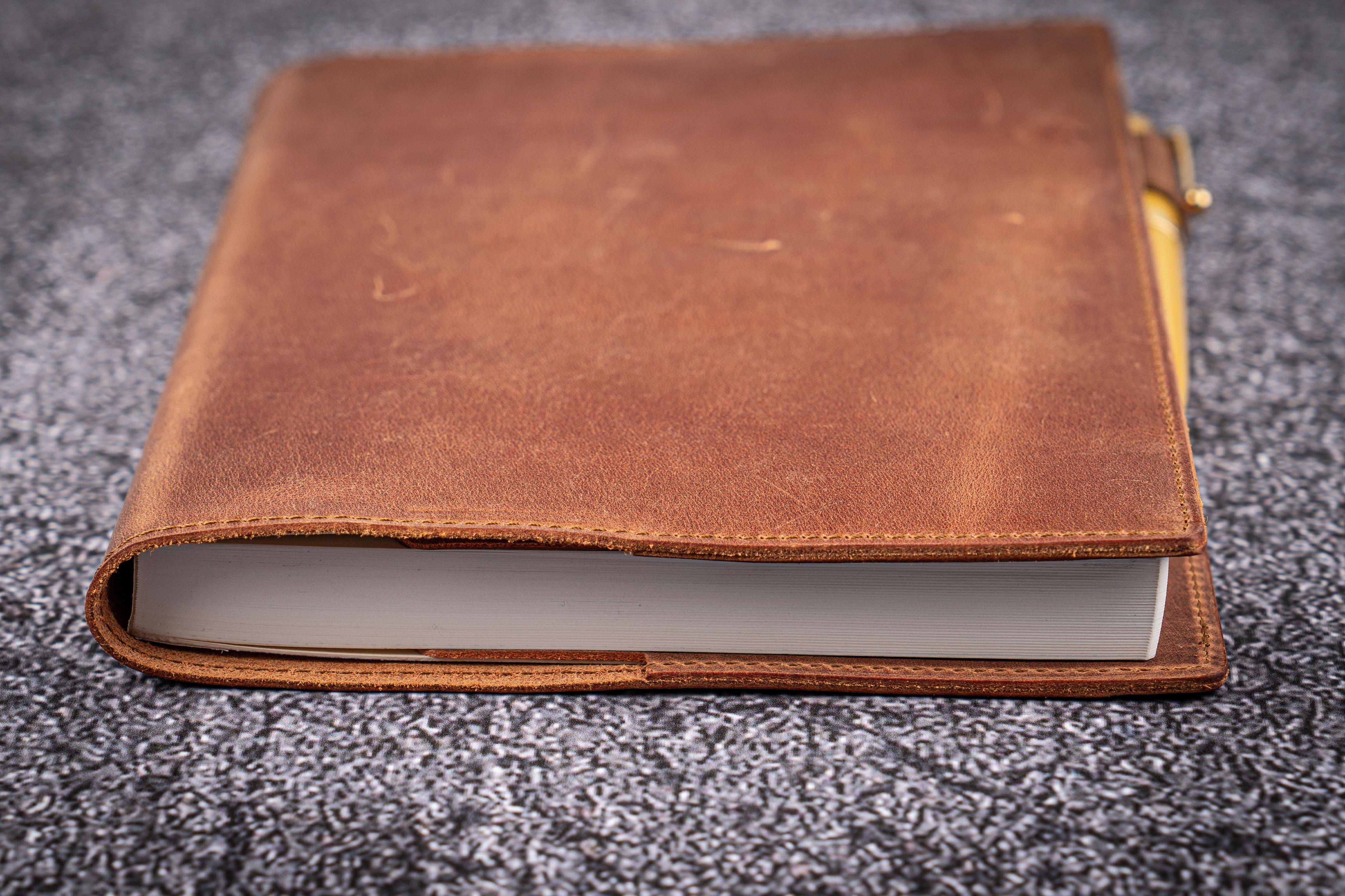 Premium Leather Slim A5 Notebook Cover - Crazy Horse Tan - Perfect for Journaling, Planner Organization & Office Use