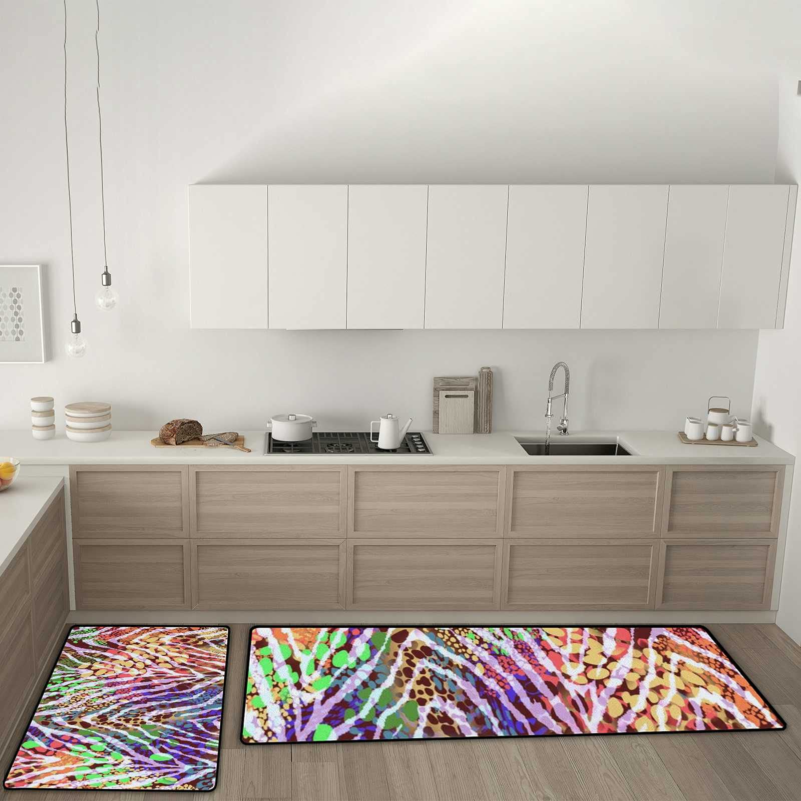 Non-Slip Zebra Print Kitchen Rugs Set - 2 Piece Soft Absorbent Coral Velvet Floor Mats (17.7x29.1Inch + 17.7x58.2Inch) - Washable Kitchen Runner for Sink Area & High Traffic Zones - Perfect for Modern Farmhouse & Contemporary Kitchens