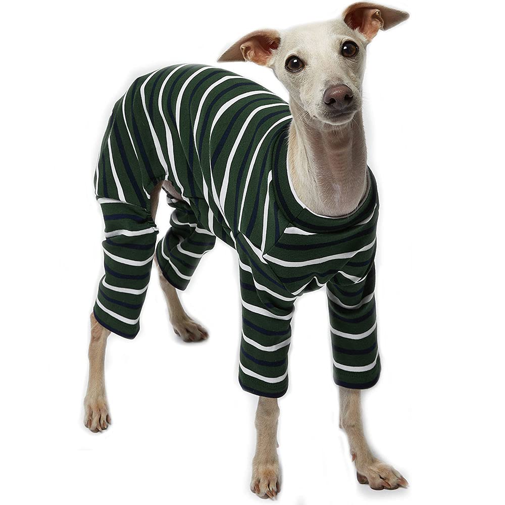 Soft Stretchable Dog Pajamas for Small Dogs - Cozy Onesie Jammies & Bodysuit (Stripe Green) - Perfect for Indoor Lounging & Winter Nights