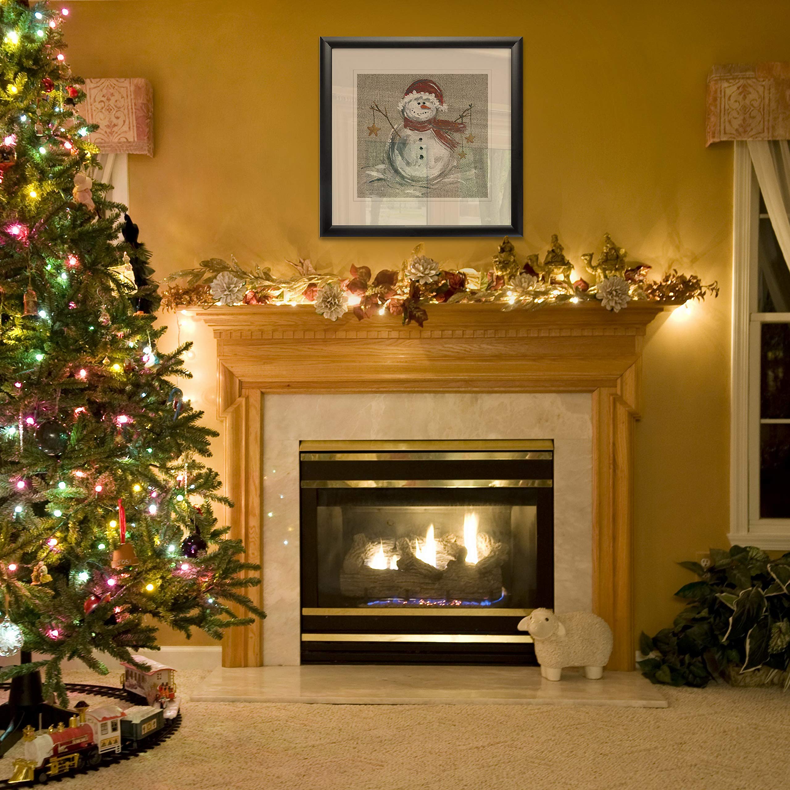 Custom Framed Linen Snowman Print - Winter Holiday Home Decor for Living Room, Bedroom & Office