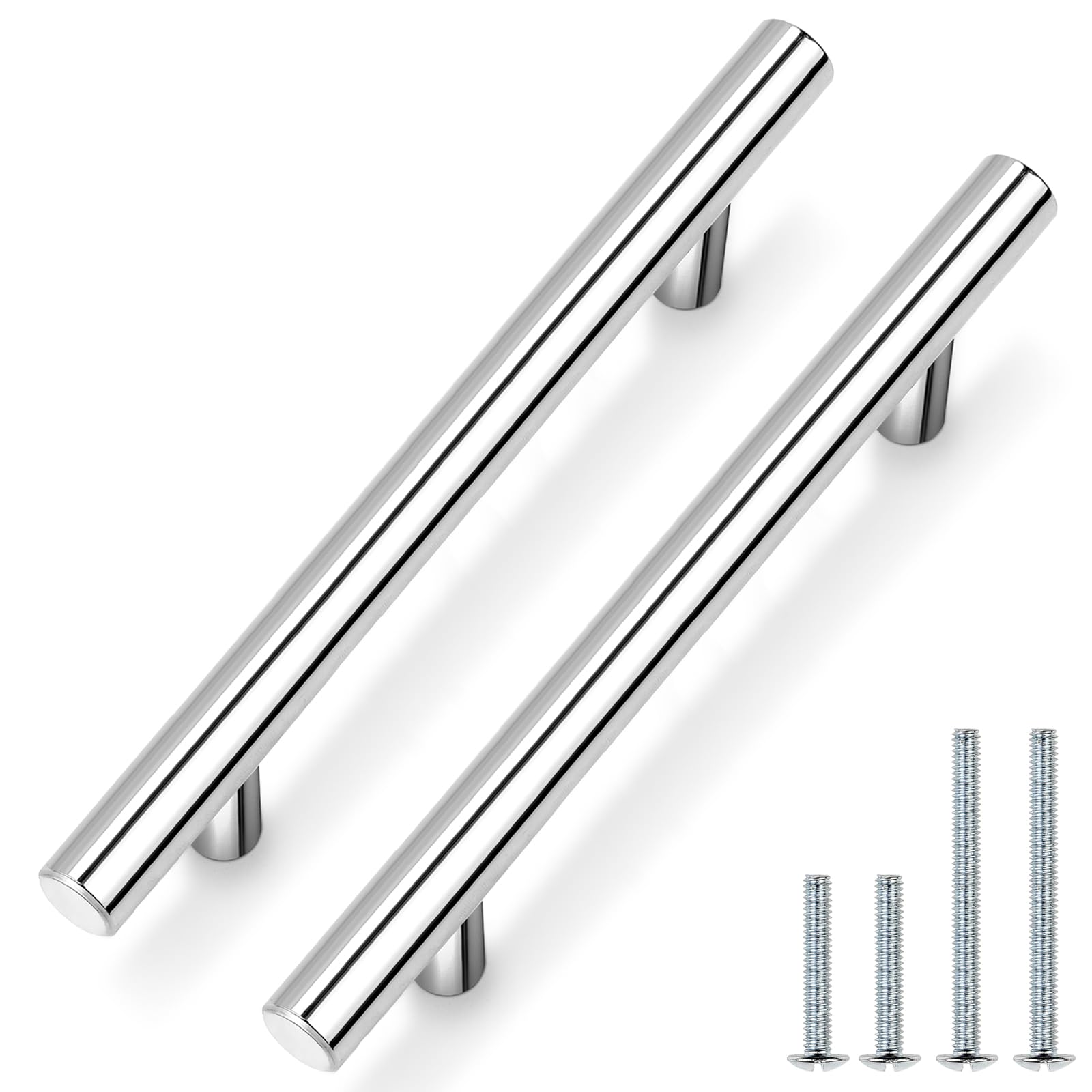Probrico 30 Pack 5 Inch Drawer Pulls - Polished Chrome Cabinet Handles, Euro T-Bar Pulls for Kitchen Cabinets, Bathroom Vanity & Bedroom Dresser - Stainless Steel Hardware (7-9/16