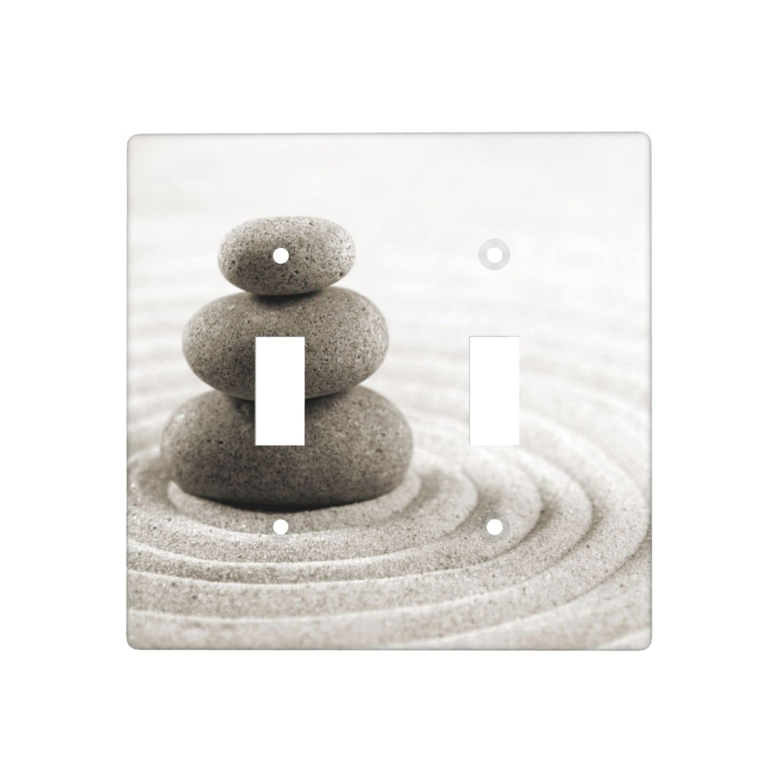 Zen Stone Double Light Switch Cover - Decorative 2 Gang Toggle Switch Plate (4.5 x 4.5 Inch, Gray) - Modern Wall Plate for Living Room, Bedroom & Office Decor