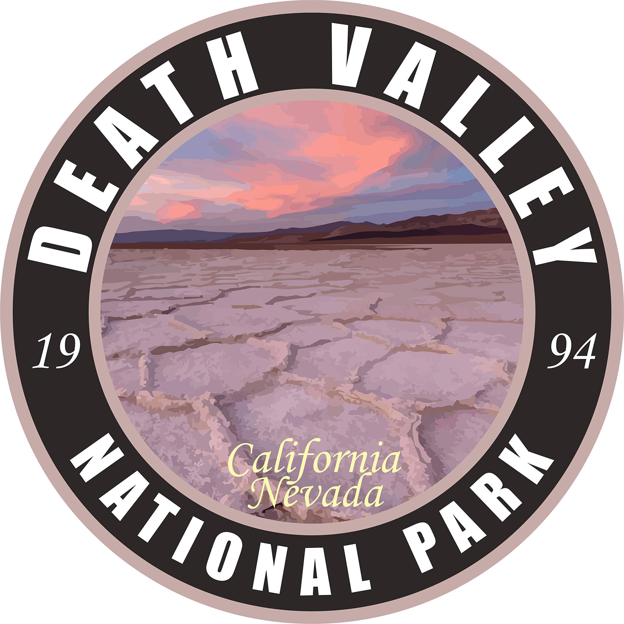 Death Valley National Park Sticker - Vinyl Black Round Decal for Wilderness, Nature, Outdoors, Hiking & Camping | Waterproof Travel Adventure Gift for RV, Trailer, Car & Luggage - Perfect for Outdoor Enthusiasts & Road Trips