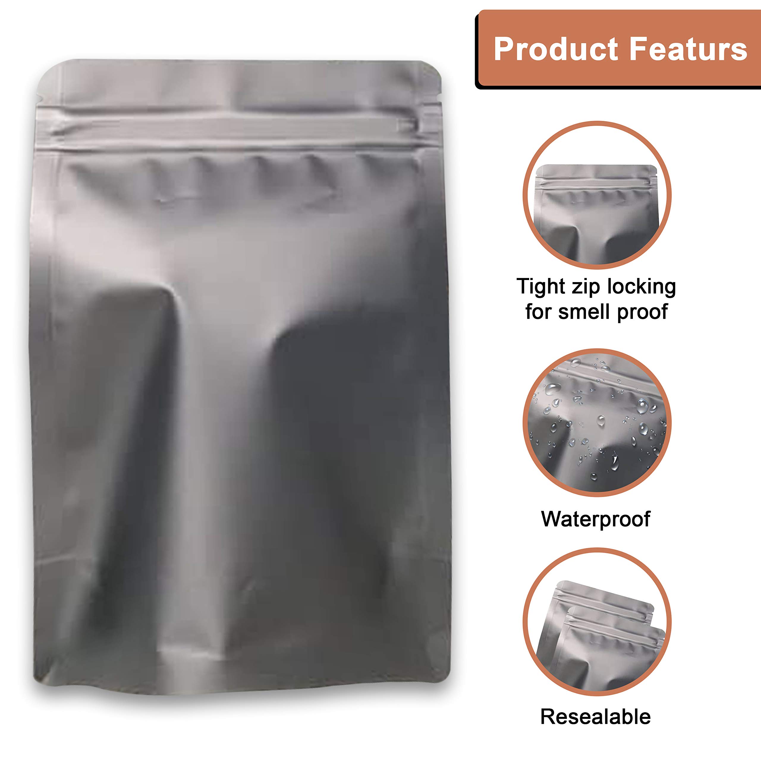 Smell Proof Resealable Mylar Bags with Oxygen Absorbers - 150pc Food Storage Packaging (4 Sizes, Black) | Perfect for Weed Storage, Coffee Preservation & Emergency Food Prep
