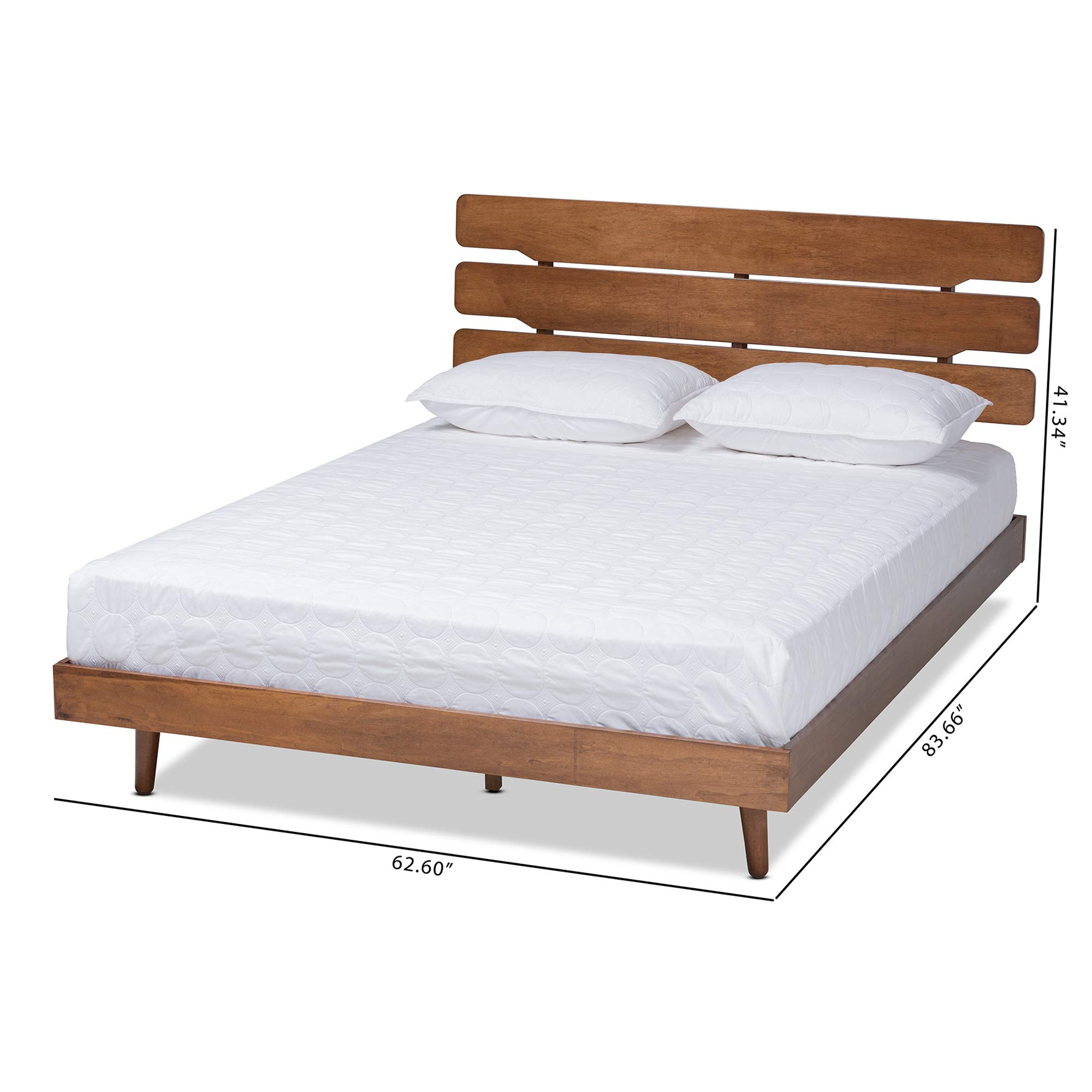 Baxton Studio Walnut Queen Size Platform Bed Frame - Modern Minimalist Bedroom Furniture for Small Spaces & Apartments