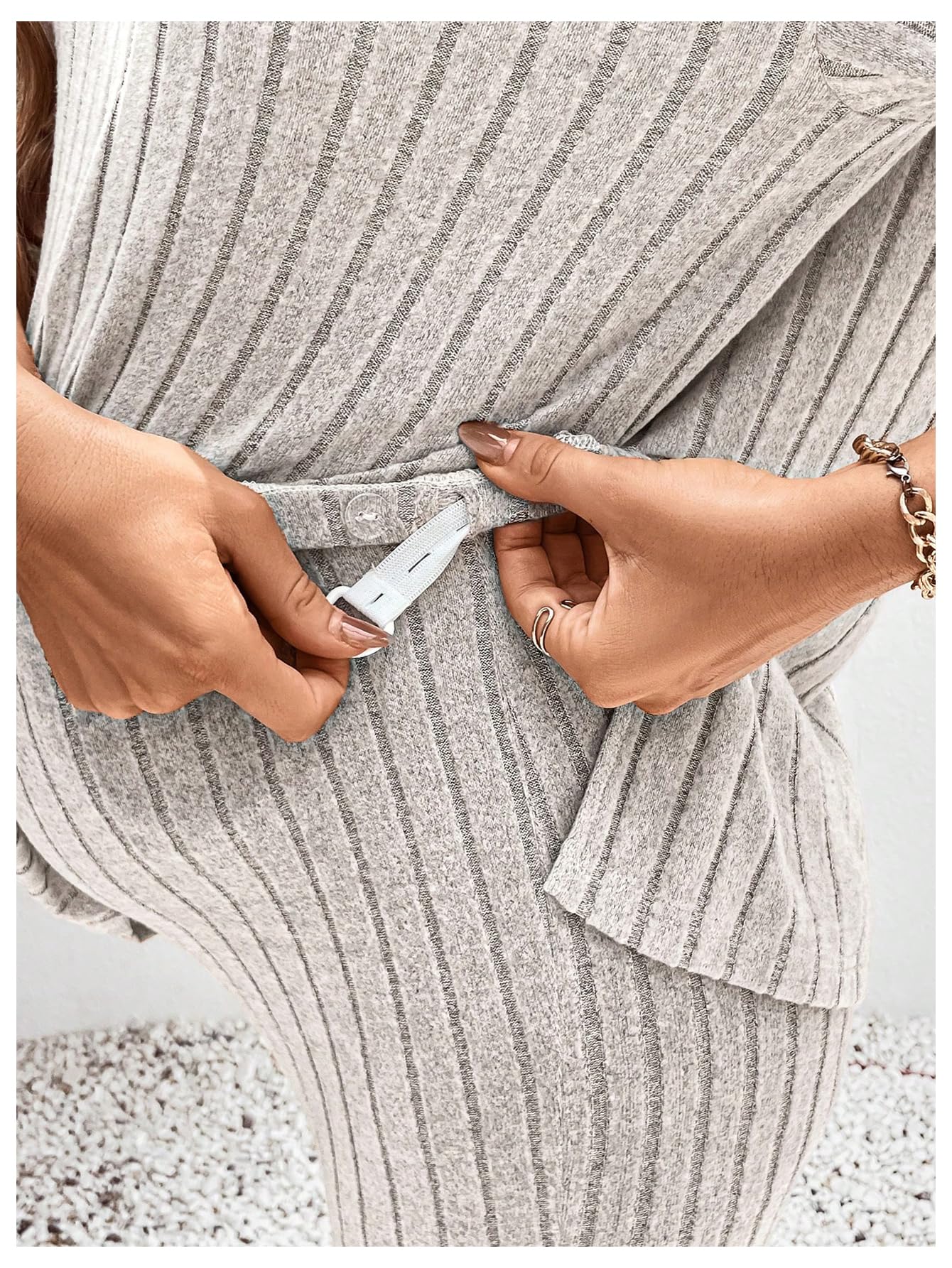 MakeMeChic Women's Maternity 2-Piece Pajama Set - Soft Rib Knit Split Tee Top & Lounge Pants for Pregnancy Comfort - Perfect for Sleeping, Relaxing at Home & Postpartum Recovery