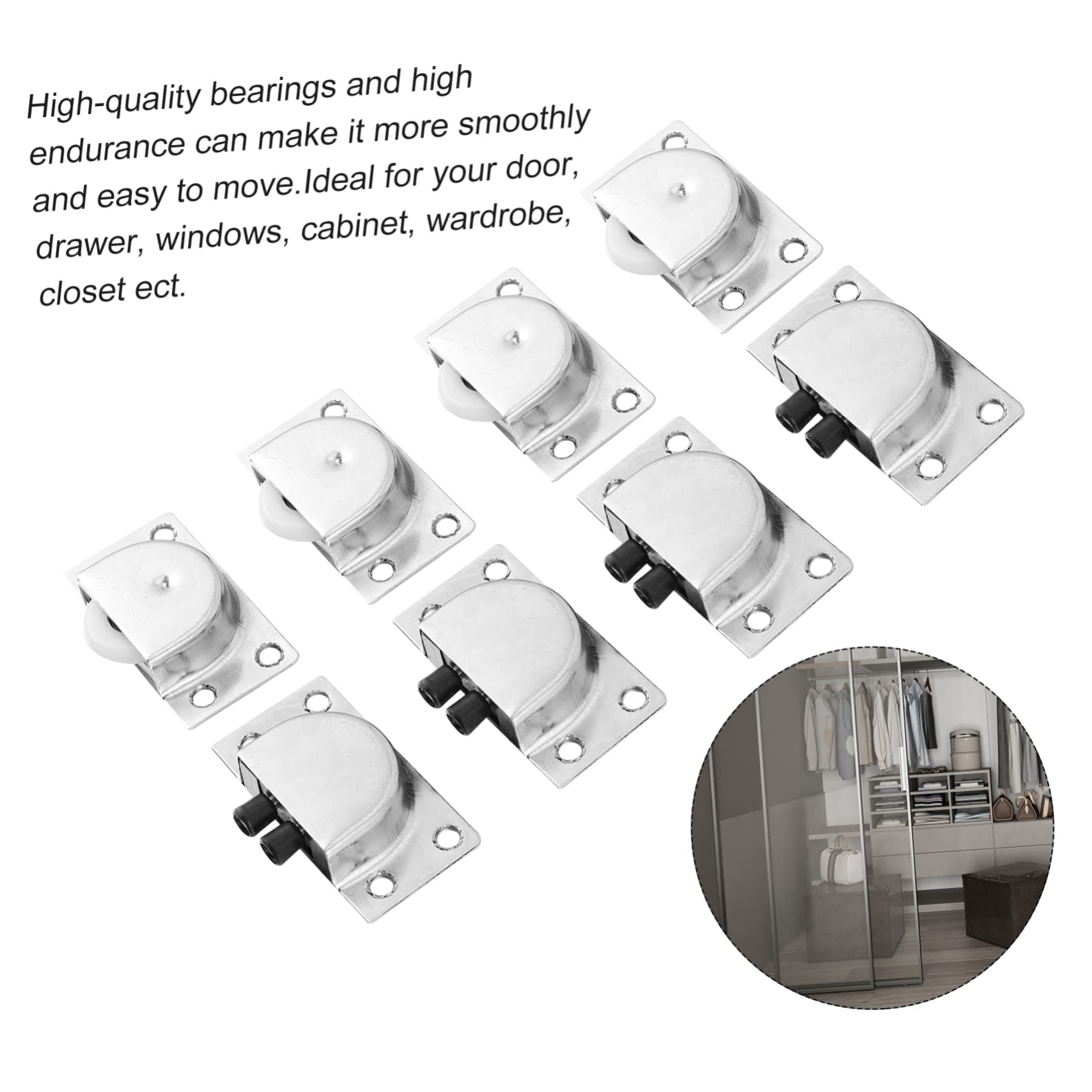 CANIGHT Sliding Door Wheels - Stainless Steel Bearings, Silent Pulley for Smooth Cabinet & Wardrobe Doors - Easy Replacement Kit for Home & Office Furniture
