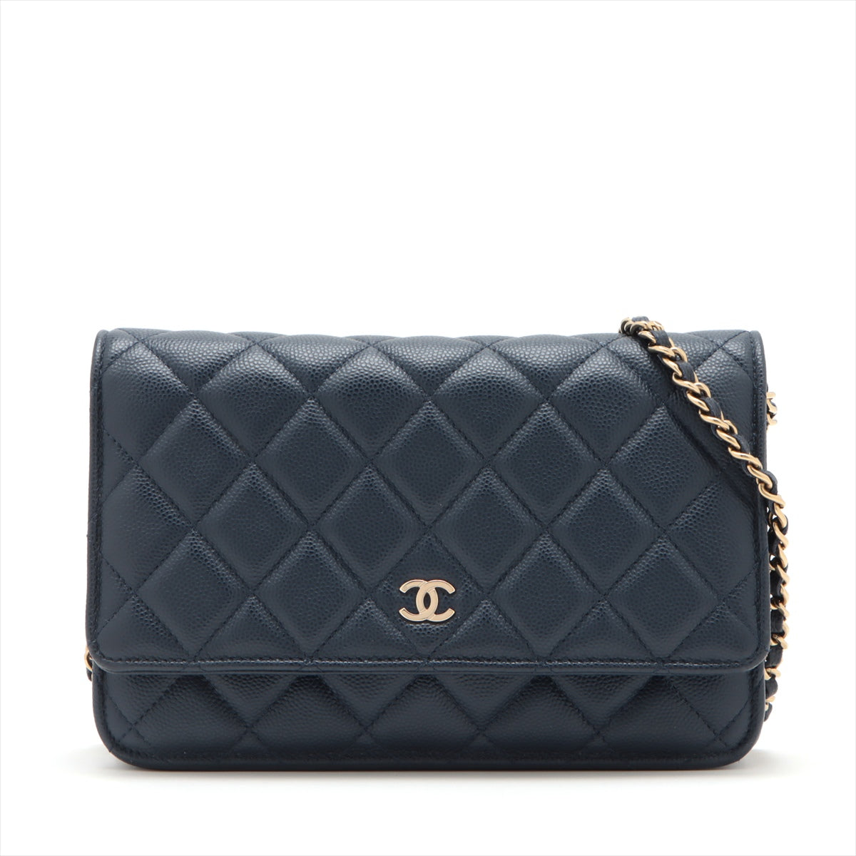 Chanel Caviar Leather Wallet On Chain WOC Crossbody Bag in Navy Blue with Microchip - Perfect for Evening Events, Travel & Everyday Luxury Accessory