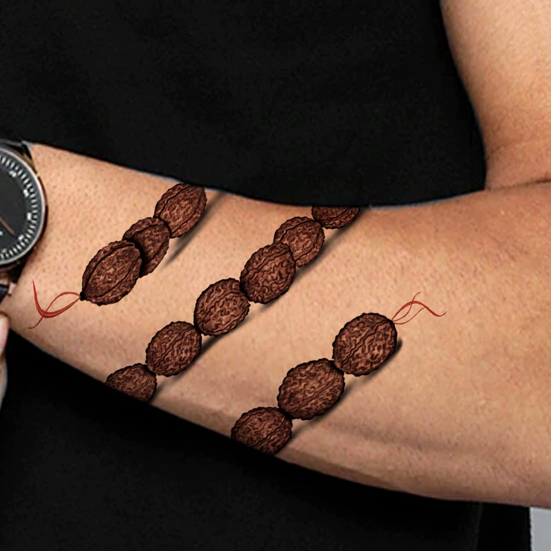 Rudraksha Mala Beads Temporary Tattoo Sticker - Waterproof Fake Body Art for Men & Women | Spiritual Yoga Meditation Accessory