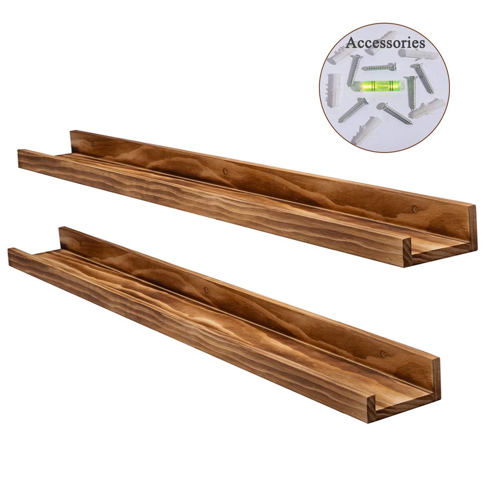 AZSKY Rustic Wood Floating Shelves - 36 Inch Set of 2, Wall Mounted Bookshelf with Lip for Nursery, Kids Room, Bathroom & Living Room - Perfect for Displaying Books, Photos, Frames and Decorative Items
