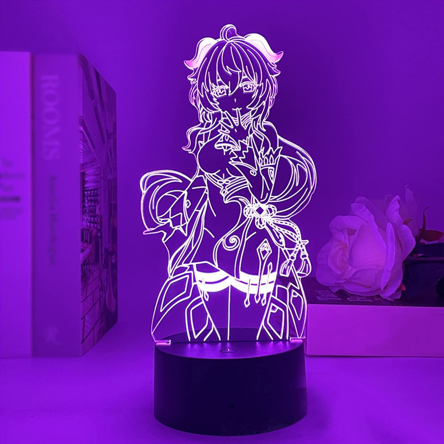 Ganyu Night Light - 3D LED Anime Table Lamp with 16 Color Changing Modes & Remote Control, Perfect for Bedroom Decor, Gaming Room, and Genshin Impact Fan Gifts
