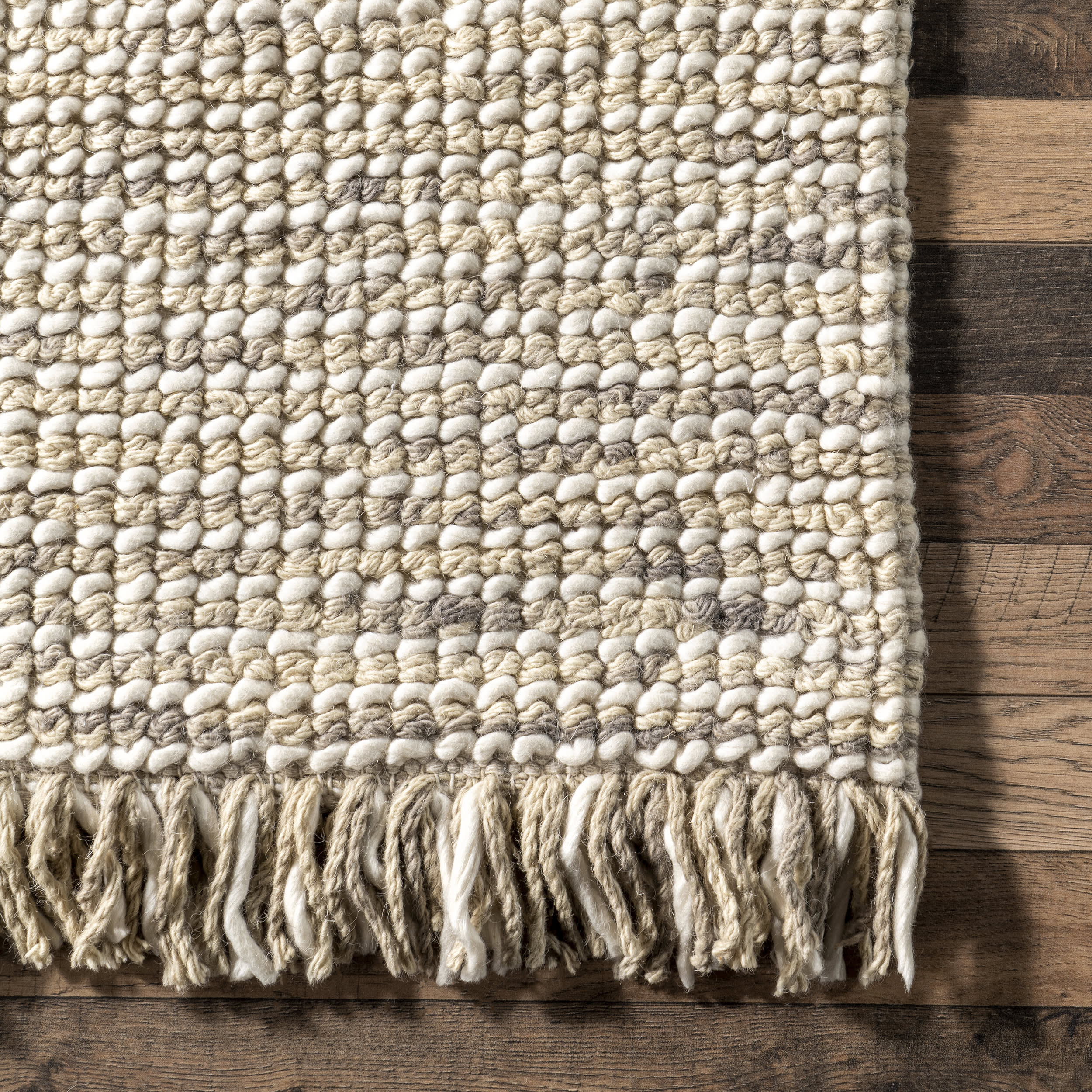 Soft and Cozy Felted Wool Tasseled Area Rug in Neutral Beige - Perfect for Living Room, Bedroom, or Nursery Decor