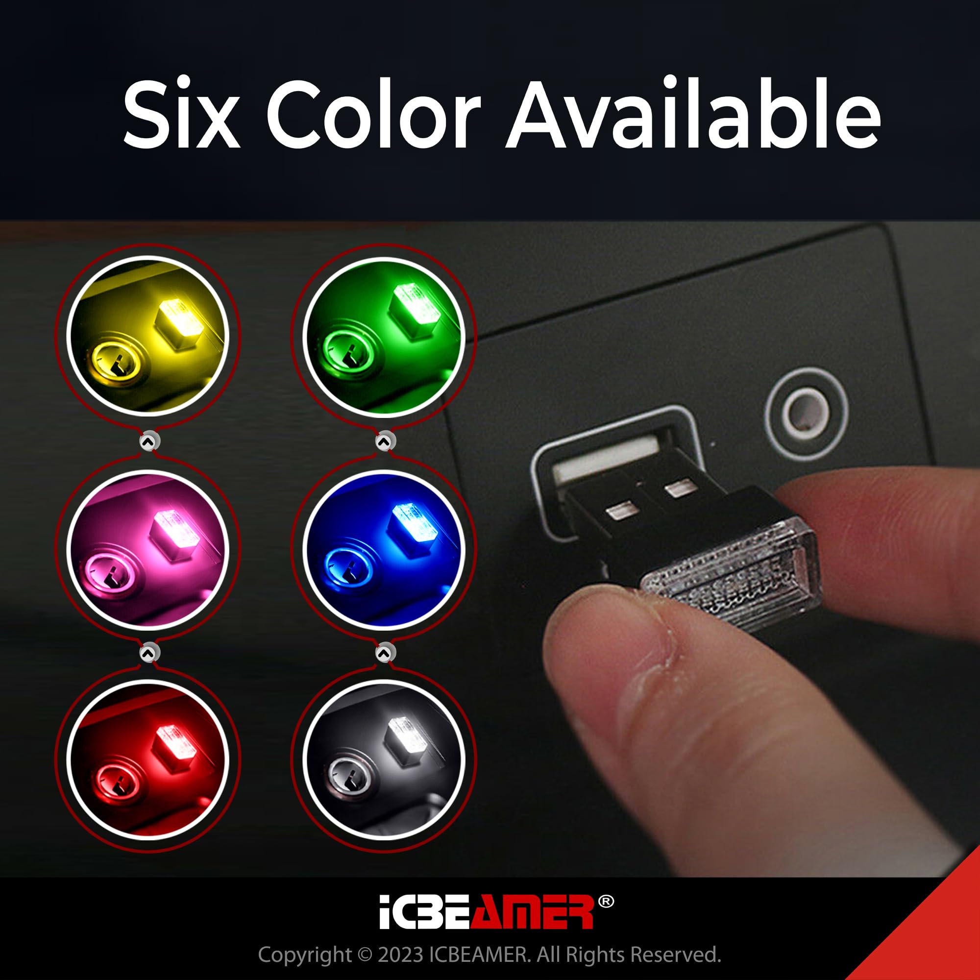 ICBEAMER Mini USB LED Light - Red | Direct Plug-in Nano Car Interior Ambient Lighting Kit with Universal Fit for Cars, Trucks & SUVs - Perfect for Dashboard, Footwell, Cup Holder & Trunk Lighting
