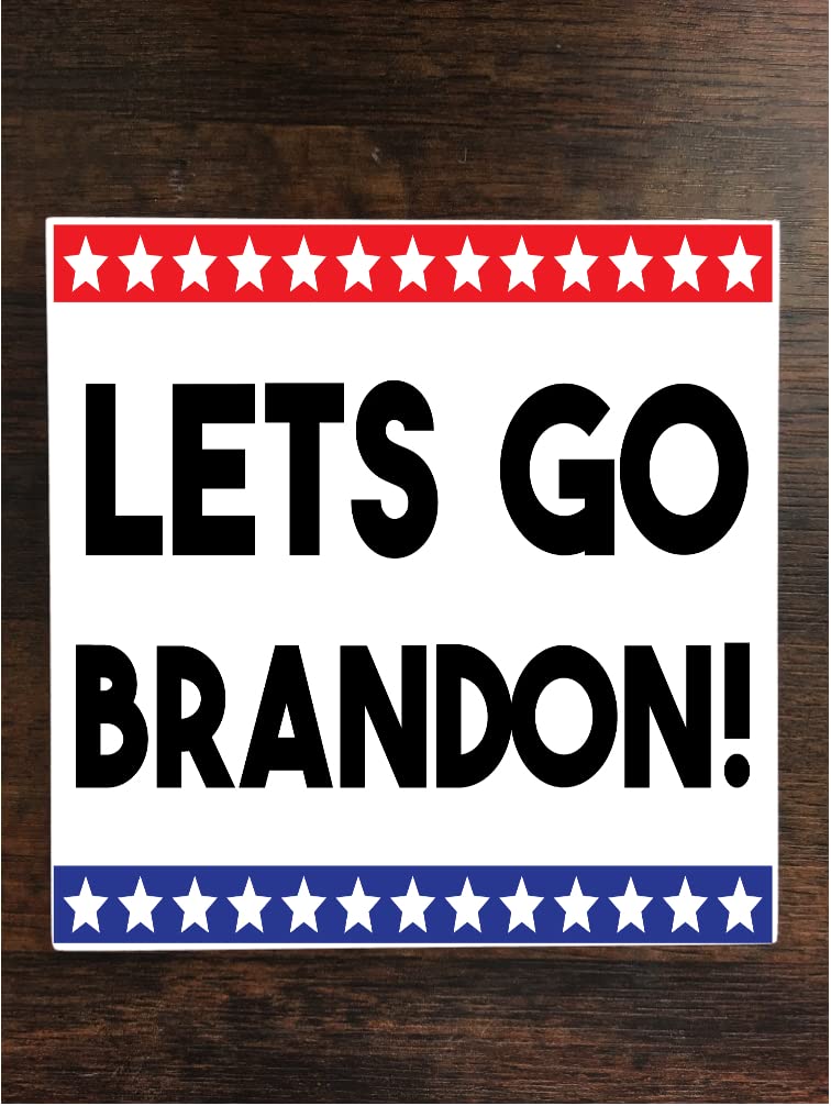 Premium 'Let's Go Brandon' Ceramic Tile Coaster Set - 4.25x4.25 Inch Square Drink Protectors for Coffee Tables & Bars - Funny Political Gift by M&R - Perfect for Home, Office, and Party Use