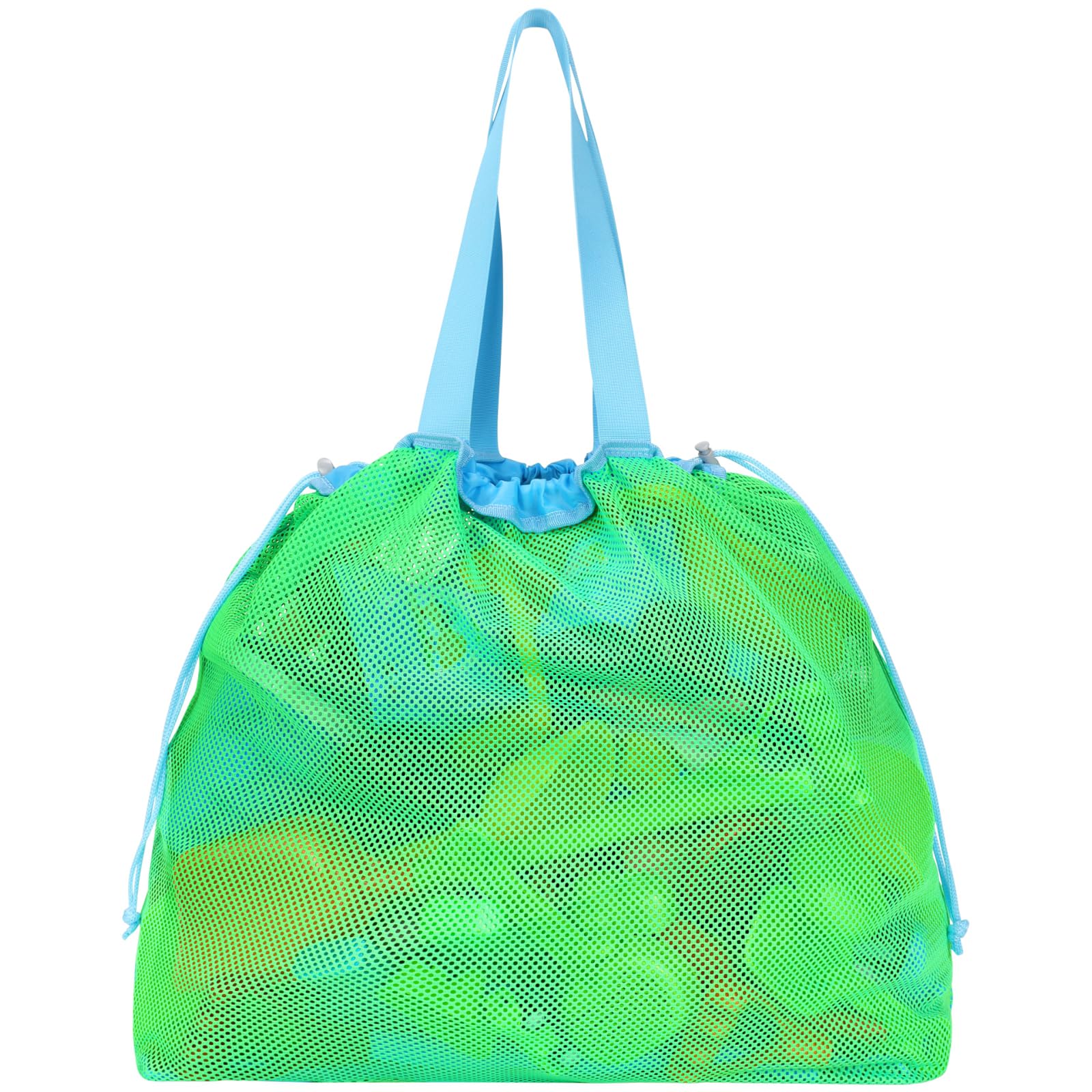 Extra Large Mesh Beach Toy Bag With Drawstring - Lightweight Sand Toy Storage Tote for Kids, Travel Essentials Organizer for Pool, Park & Vacation - Neon Green