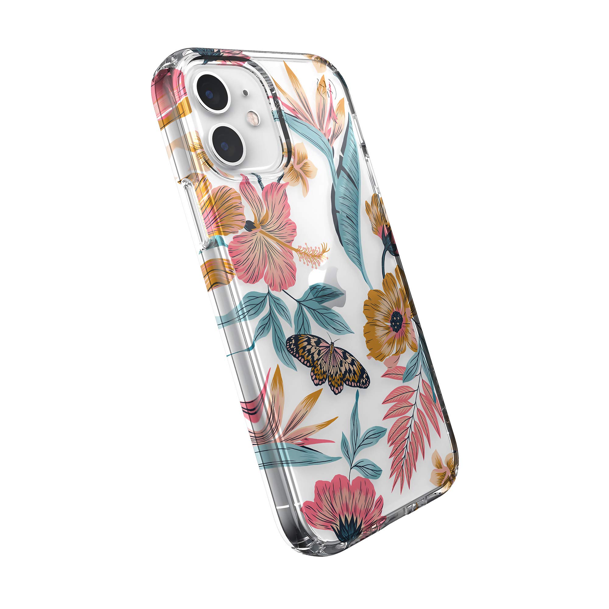 Speck Presidio Case for iPhone 12 & iPhone 12 Pro - Clear Transparent with Tropical Floral Design | Slim Protective Cover for Everyday Use, Travel & Outdoor Activities