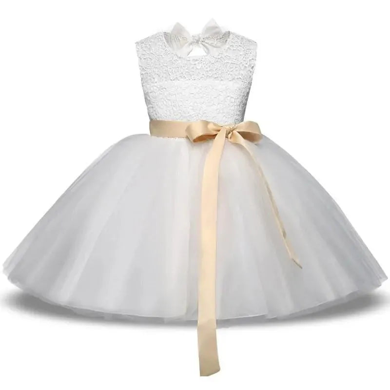 White Sleeveless Flower Girl Dress for Weddings - Elegant Girls' Flower Dress for Bridal Party, First Communion & Special Occasions