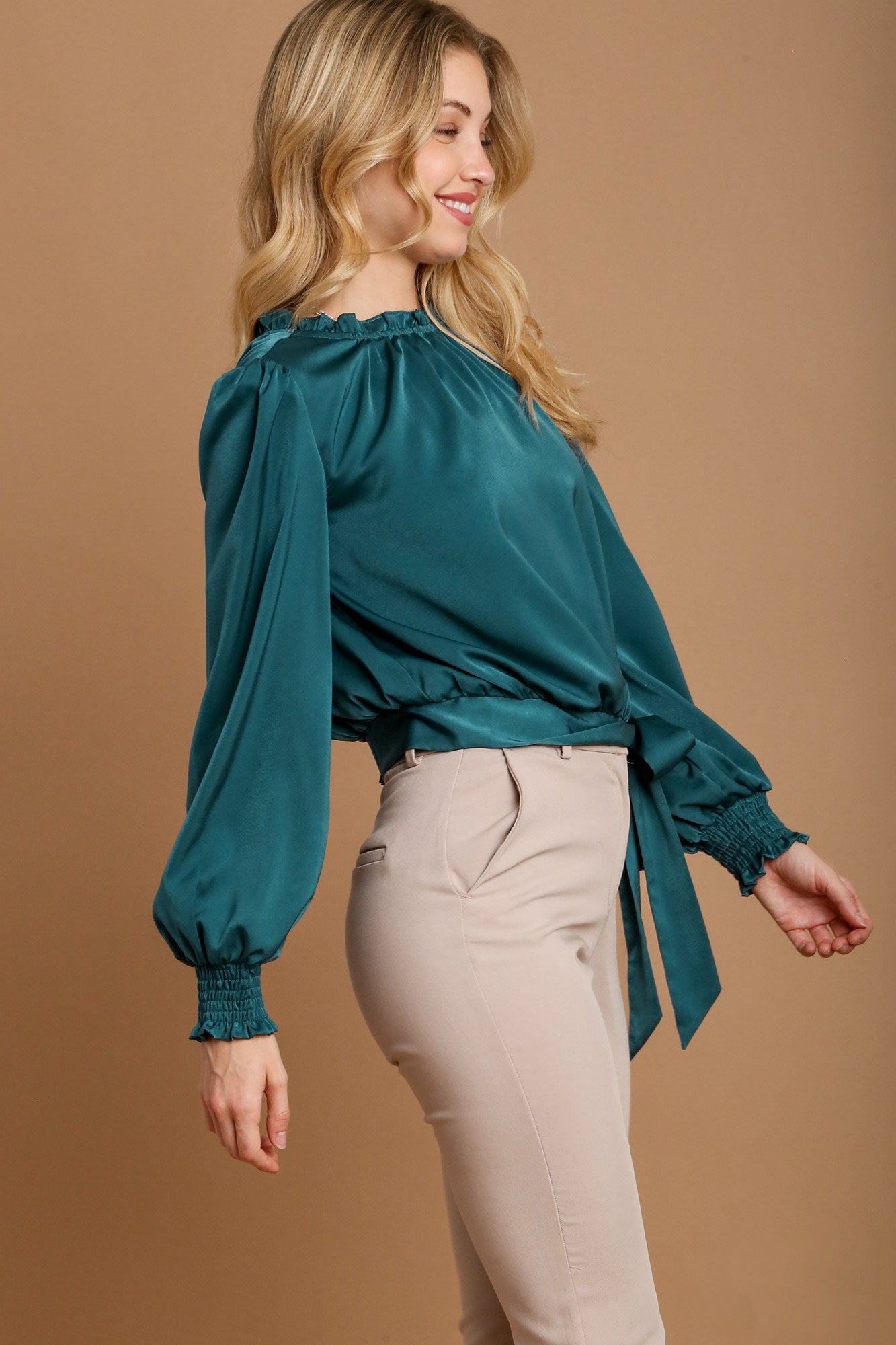 Elegant Frill Tied Hem Long Sleeve Blouse for Women | Flowy Office & Party Top | Perfect for Work, Date Night & Special Occasions
