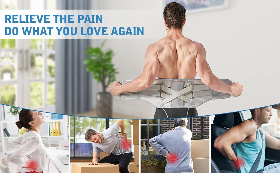 Lower Back Brace for Pain Relief - Adjustable Back Support Belt for Men & Women, Herniated Disc & Sciatica Relief with Removable Stays - 2 Hardness Levels (XX-Large, Grey) - Ideal for Office Work, Heavy Lifting & Post-Surgery Recovery