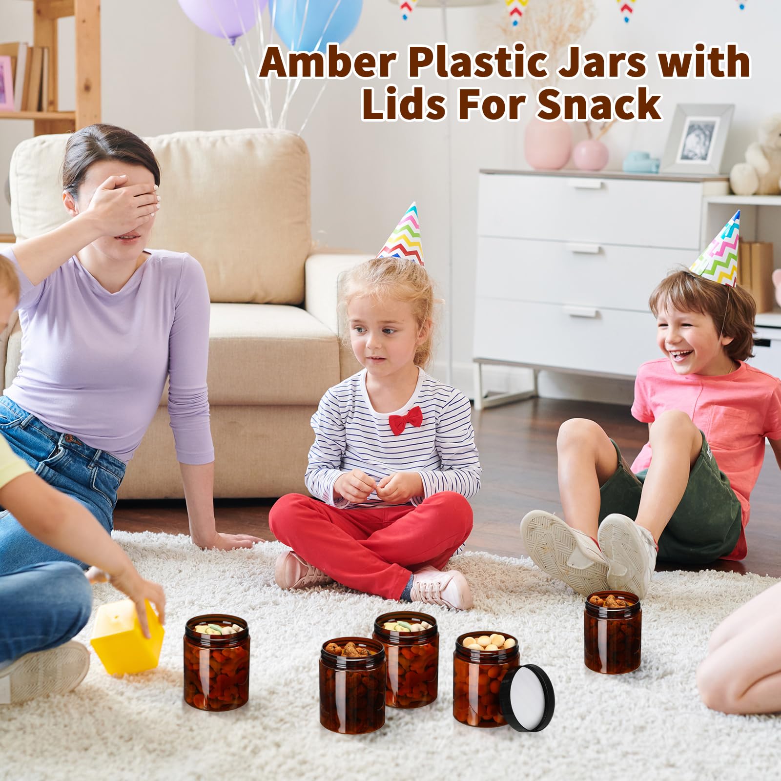 Tanlade 40-Pack 8 oz Amber Plastic Jars with Airtight Lids - Round Refillable Cosmetic Containers for Powder, Liquid, Food Storage | Perfect for DIY Beauty, Spice Organization, Essential Oils & Kitchen Pantry