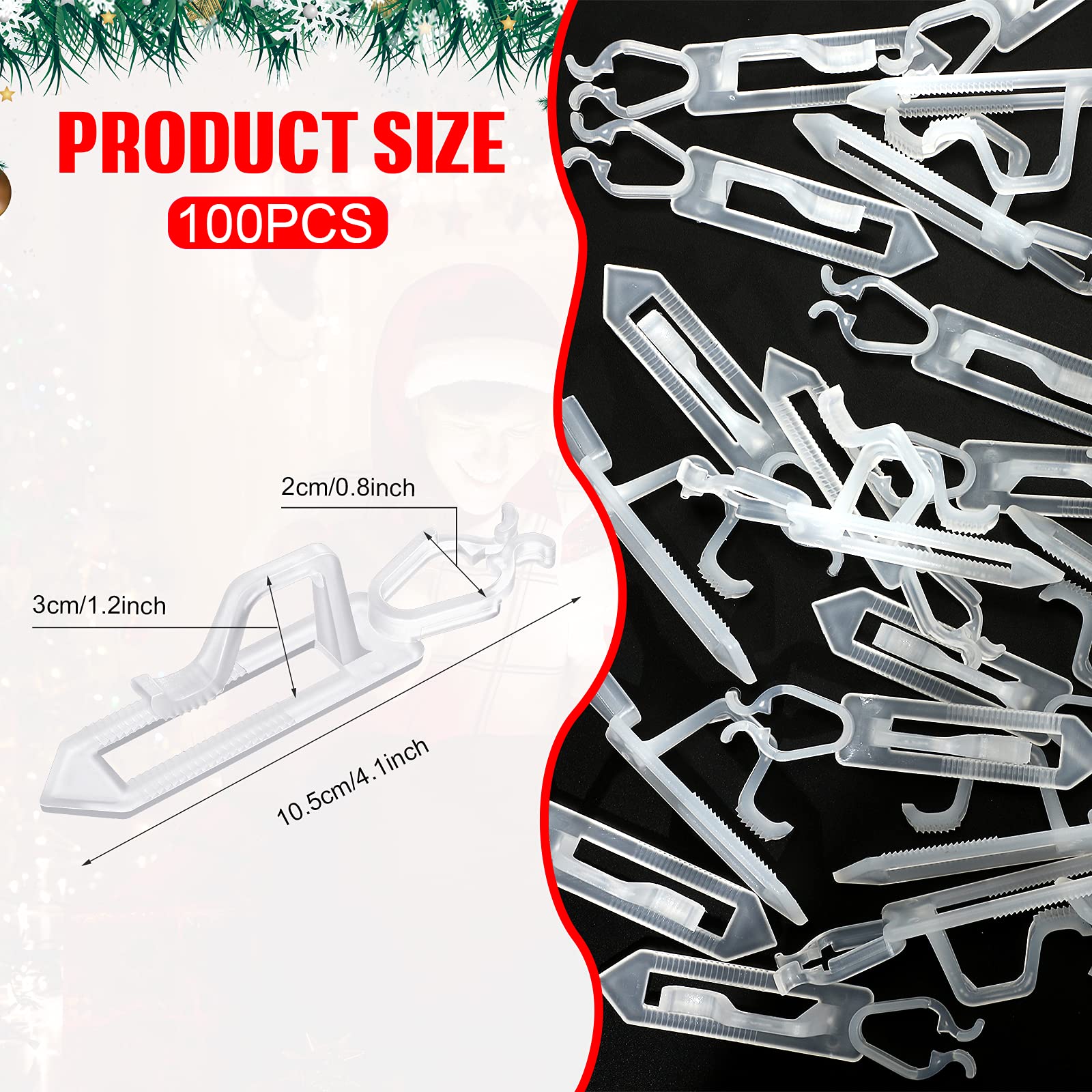 Maitys 100-Piece White Plastic Outdoor Christmas Light Clips - Gutter Hooks for C7, C9 & LED Rope Lights - Durable Roof Shingle & Icicle Light Hangers - Perfect for Holiday Decorations, House Trim & Festive Outdoor Lighting Displays