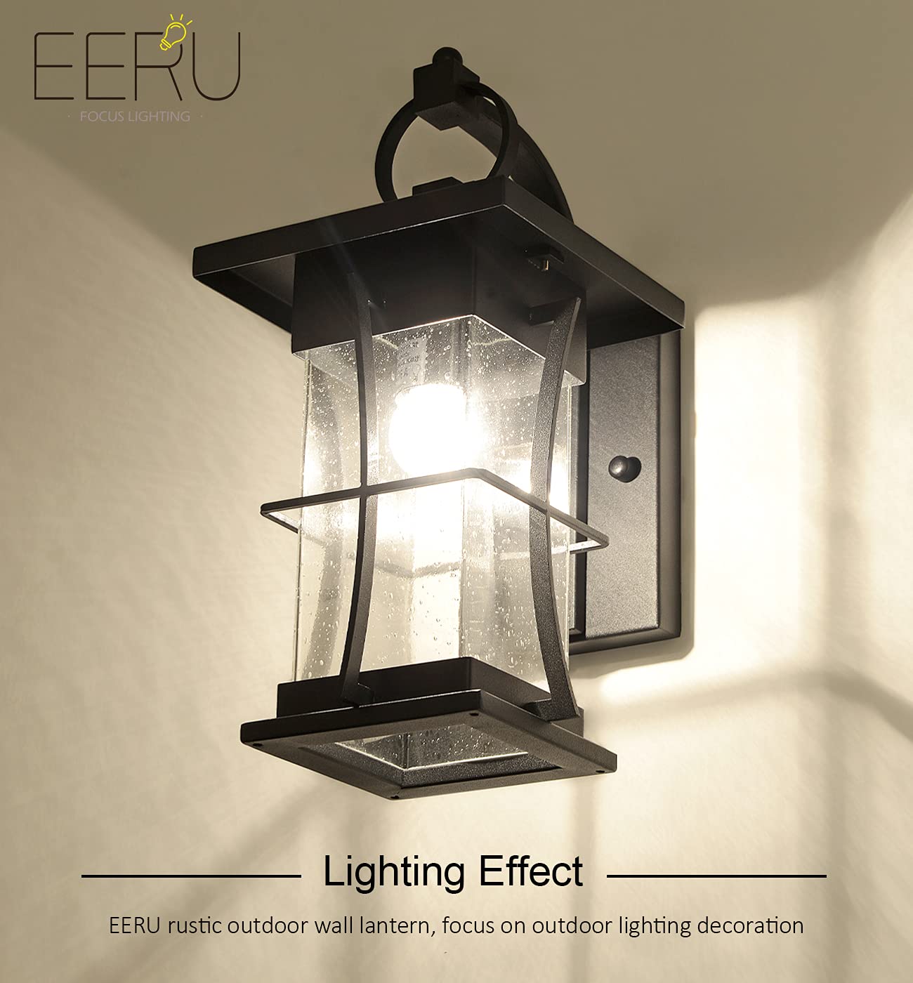 Dusk to Dawn Outdoor Wall Lantern - Waterproof Exterior Light Fixture with Photocell Sensor - Black Seeded Glass Wall Mount Porch Light for House, Patio, Garage - Perfect for Entryways, Pathways & Outdoor Security Lighting