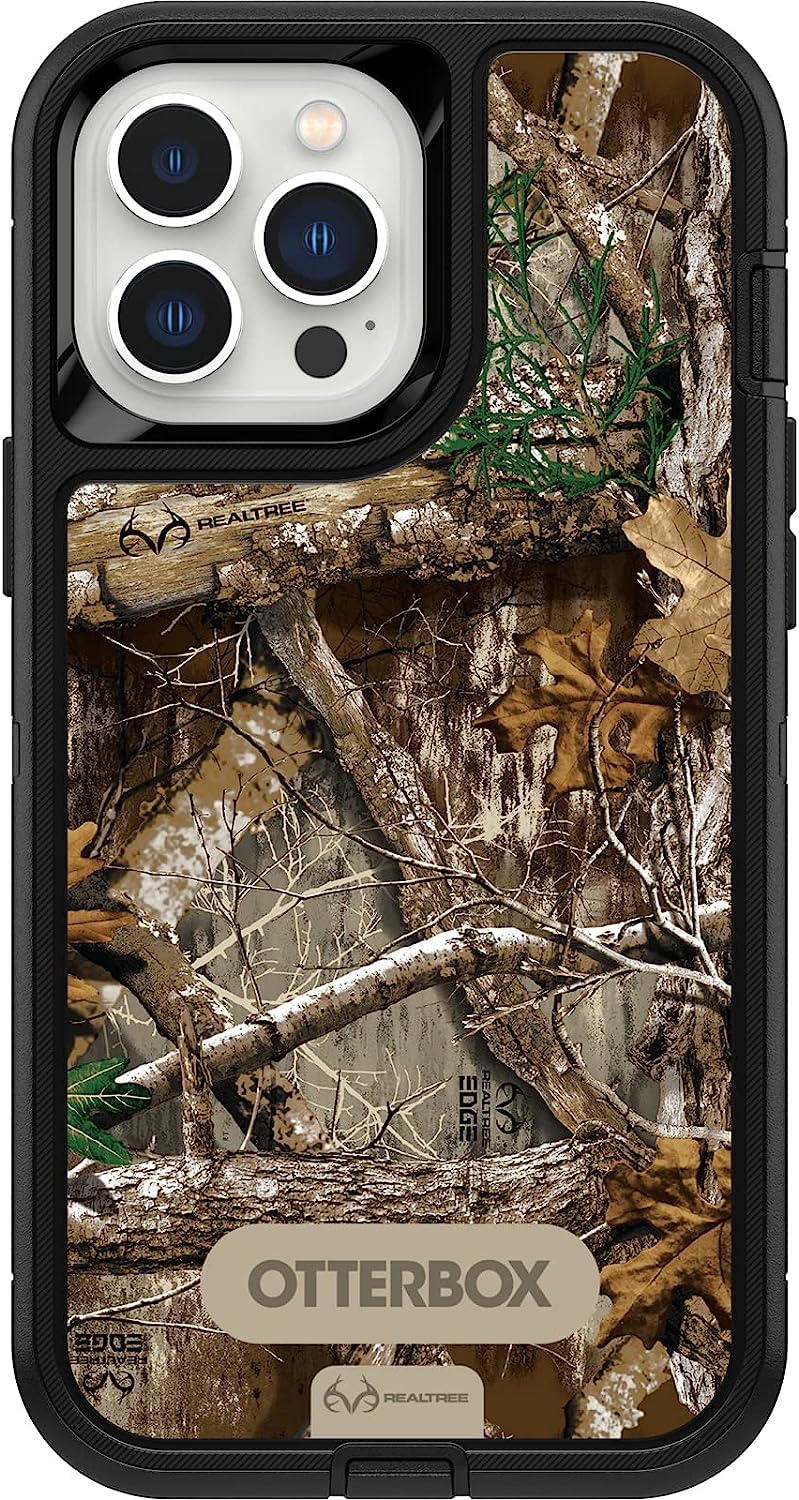 OtterBox Defender Series Screenless Edition Protective Case for iPhone 13 Pro Max with Built-in Camera Lens Protector - Durable Shockproof Cover - Realtree Edge Camo Design (Black/Realtree Edge) - Perfect for Outdoor Adventures, Construction Work & Active Lifestyles