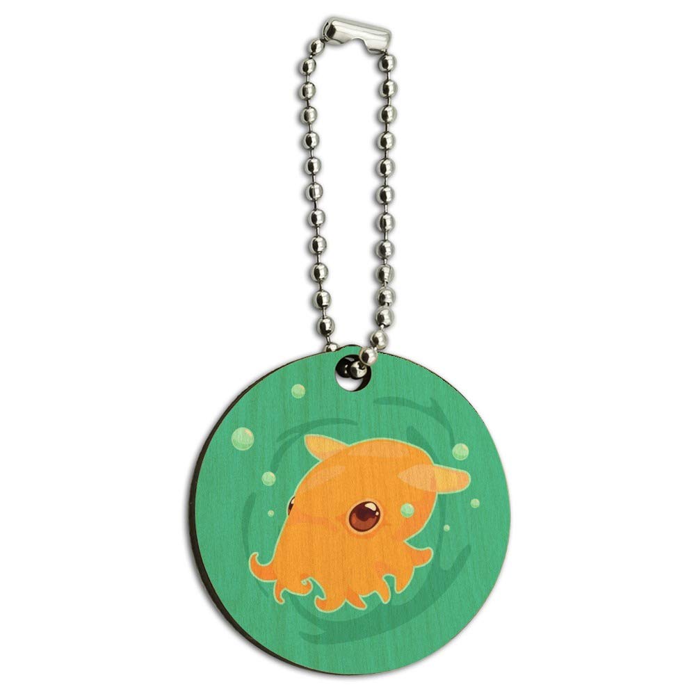 Cute Dumbo Octopus Wooden Round Keychain - Handcrafted Wood Key Ring for Gifts, Home & Office Use | Perfect for Backpacks, Luggage & Key Organization