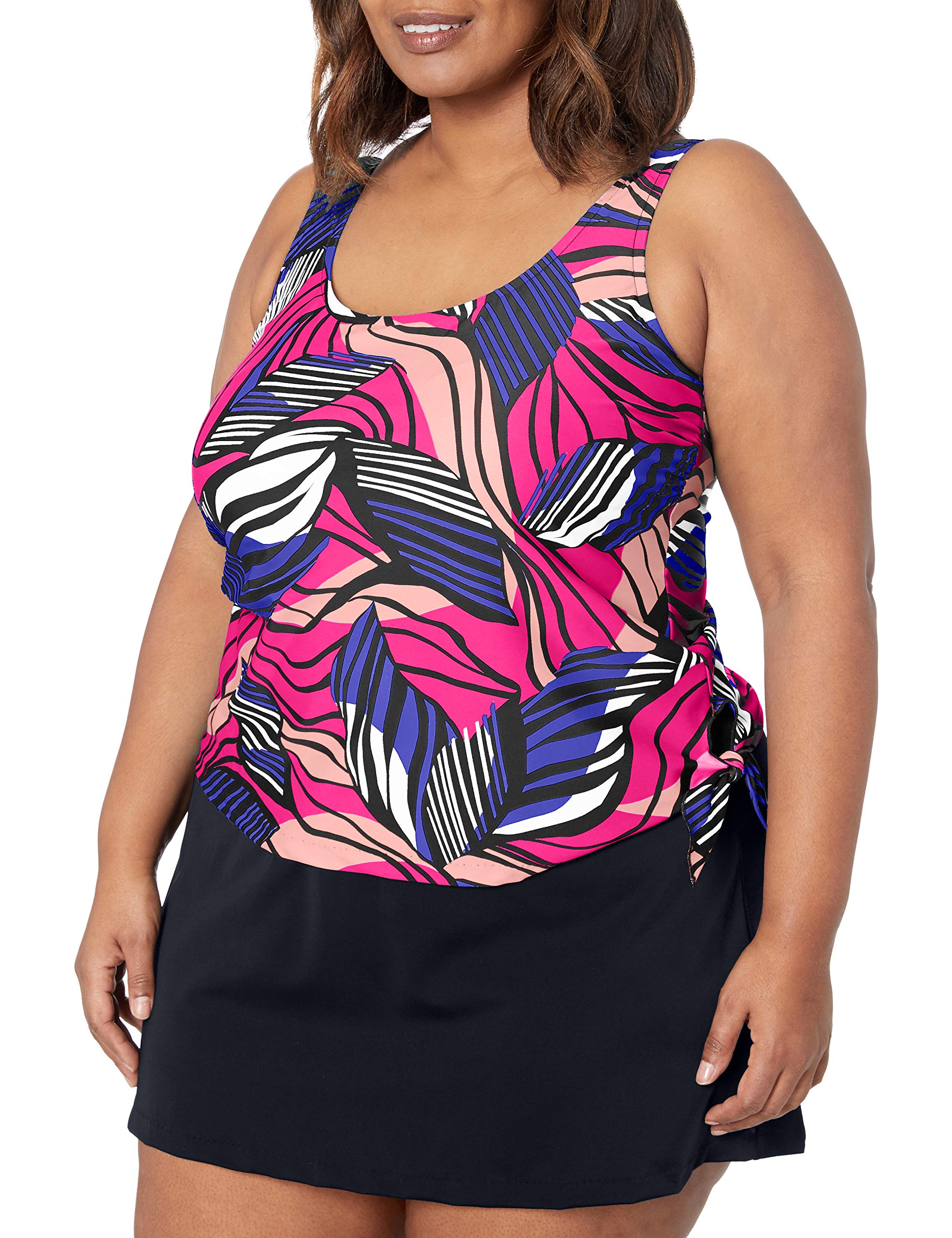 Women's Scoop Neck Faux Tankini Swim Dress One Piece Swimsuit - Flattering Swimwear for Beach, Pool & Vacation (Plus Size Available)